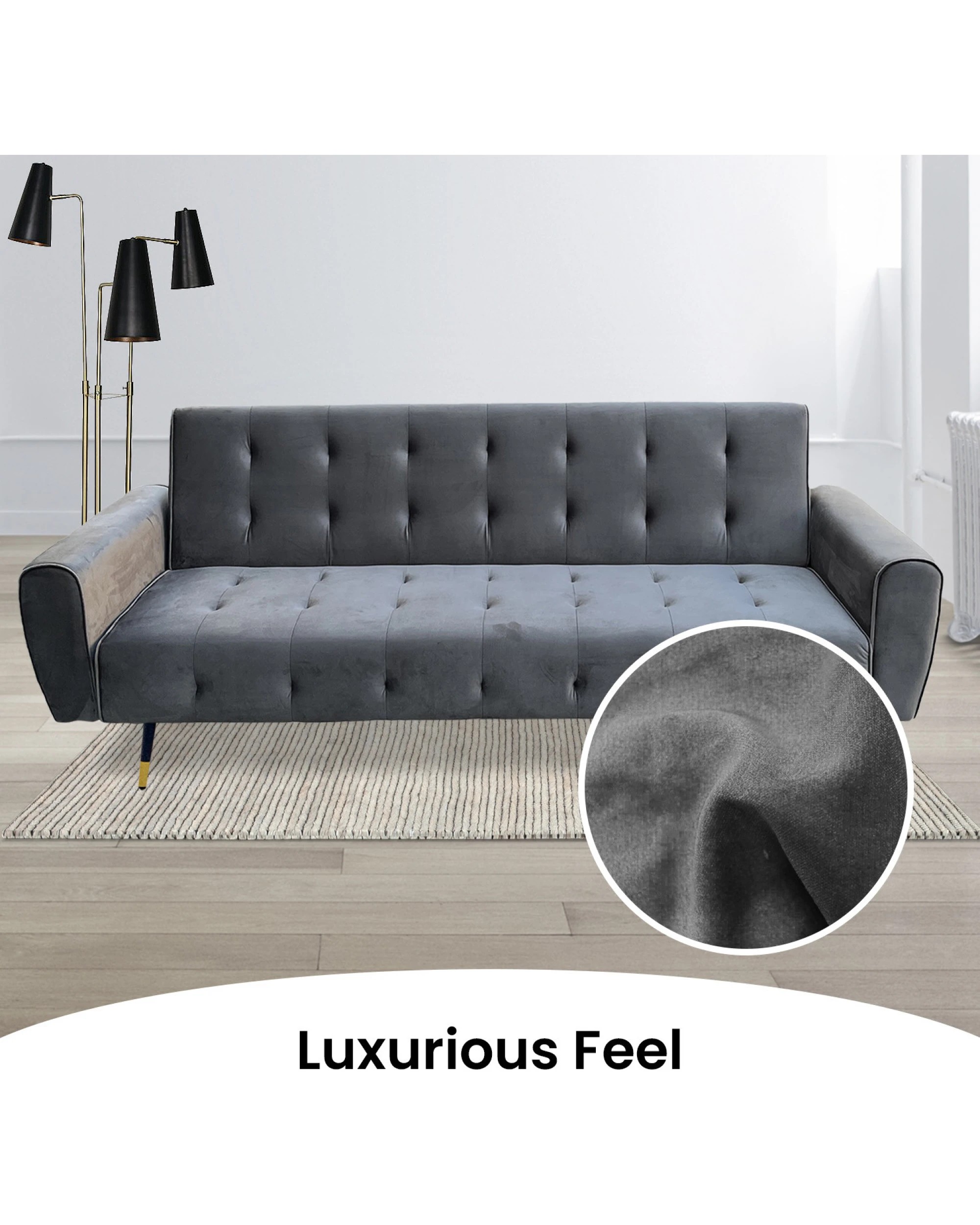 8 Ava Tufted Velvet Sofa Bed By Sarantino - Dark Grey, 8 of 9