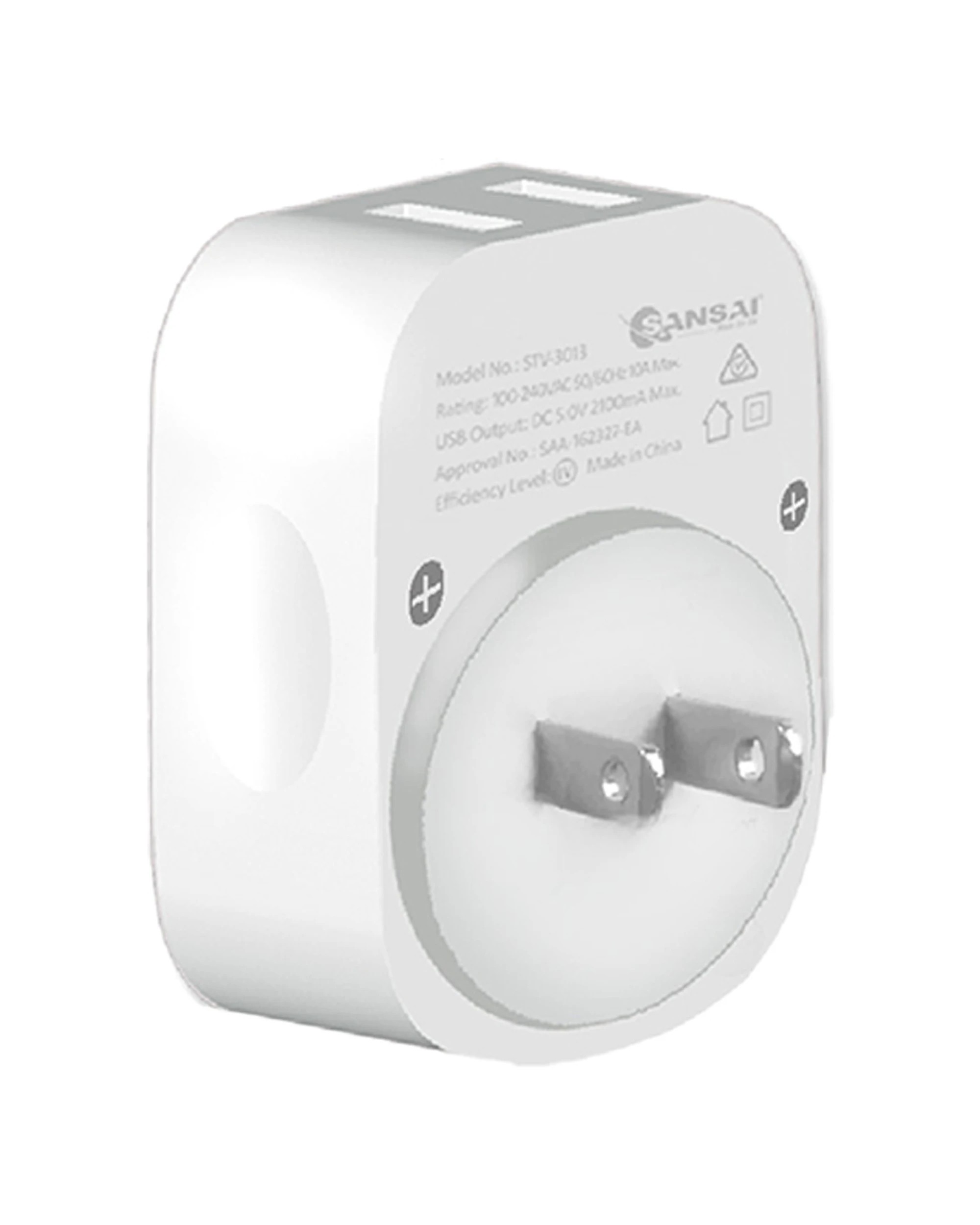 1 Sansai Surge Protected Travel Adapter with 2 USB Ports AU Japan Region - White, 1 of 3