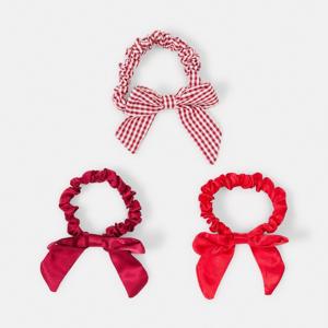 3 Pack Bow Hair Scrunchies - Red