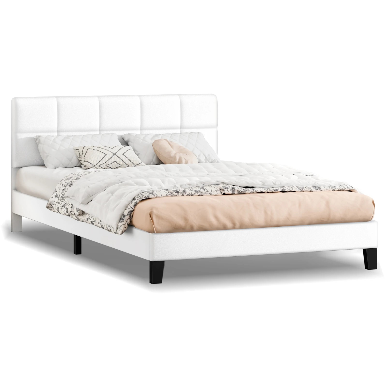 1 Alfordson Bed Frame King Size Wooden Slats Platform Leather Paula - White, 1 of 9