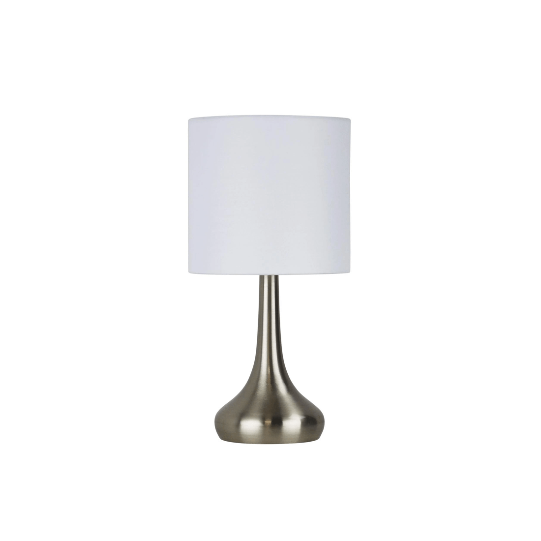 1 Oriel Lighting Lola Touch Bedside Lamp, Brushed Chrome with White Poly‑Cotton Shade
 - metallic, 1 of 3