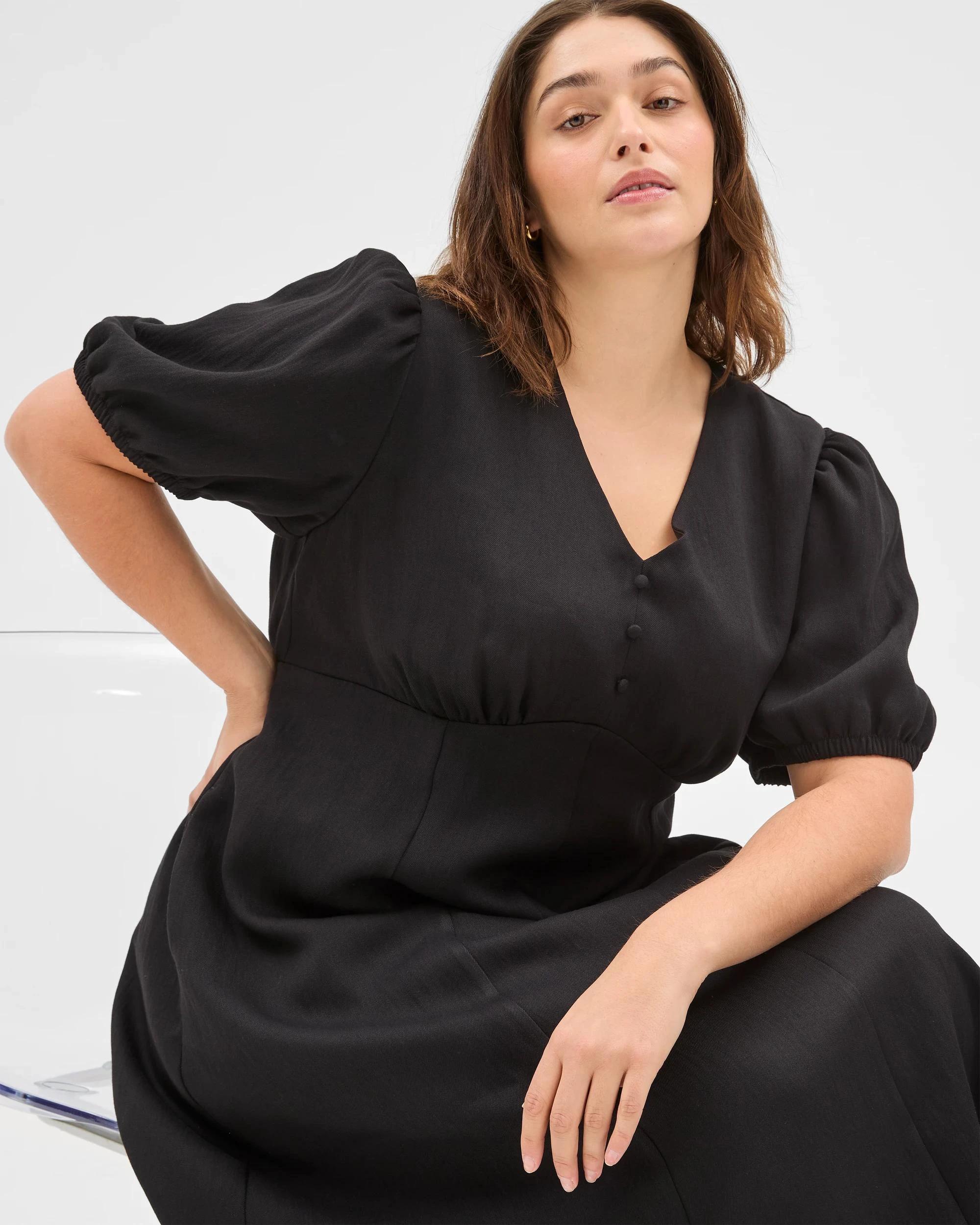 6 Target Curve Plus Size Puff Sleeve Midi Dress BLACK, 6 of 6