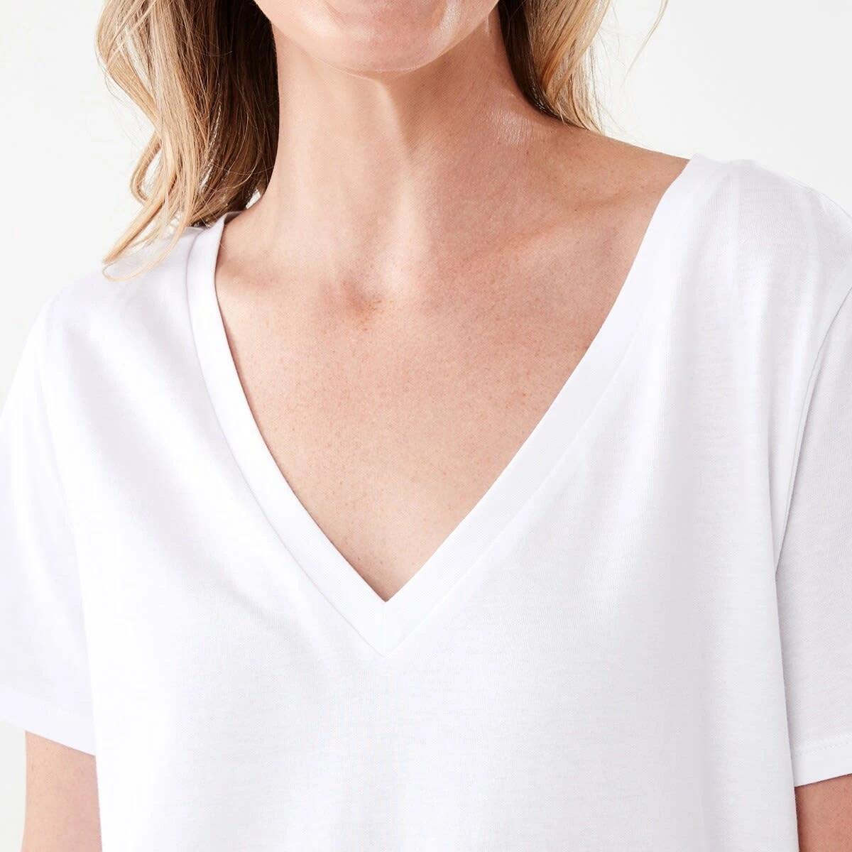 5 Short Sleeve Cotton Modal V-Neck T-shirt White, 5 of 5