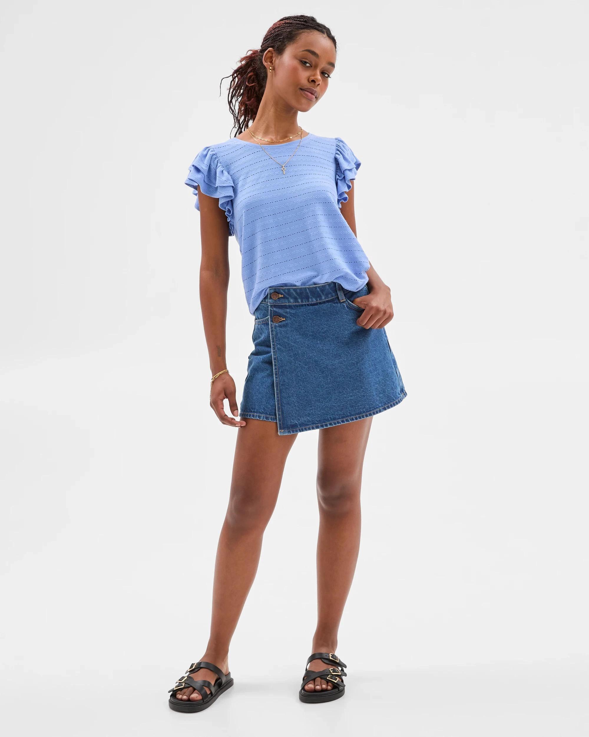 1 Target Petites Ruffle Embroidered T-Shirt HYDRANGEA BLUE, 1 of 7