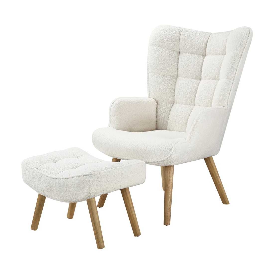 8 Oikiture 2x Armchair Lounge Chair Ottoman Accent Armchairs Sherpa Sofa - White, 8 of 10