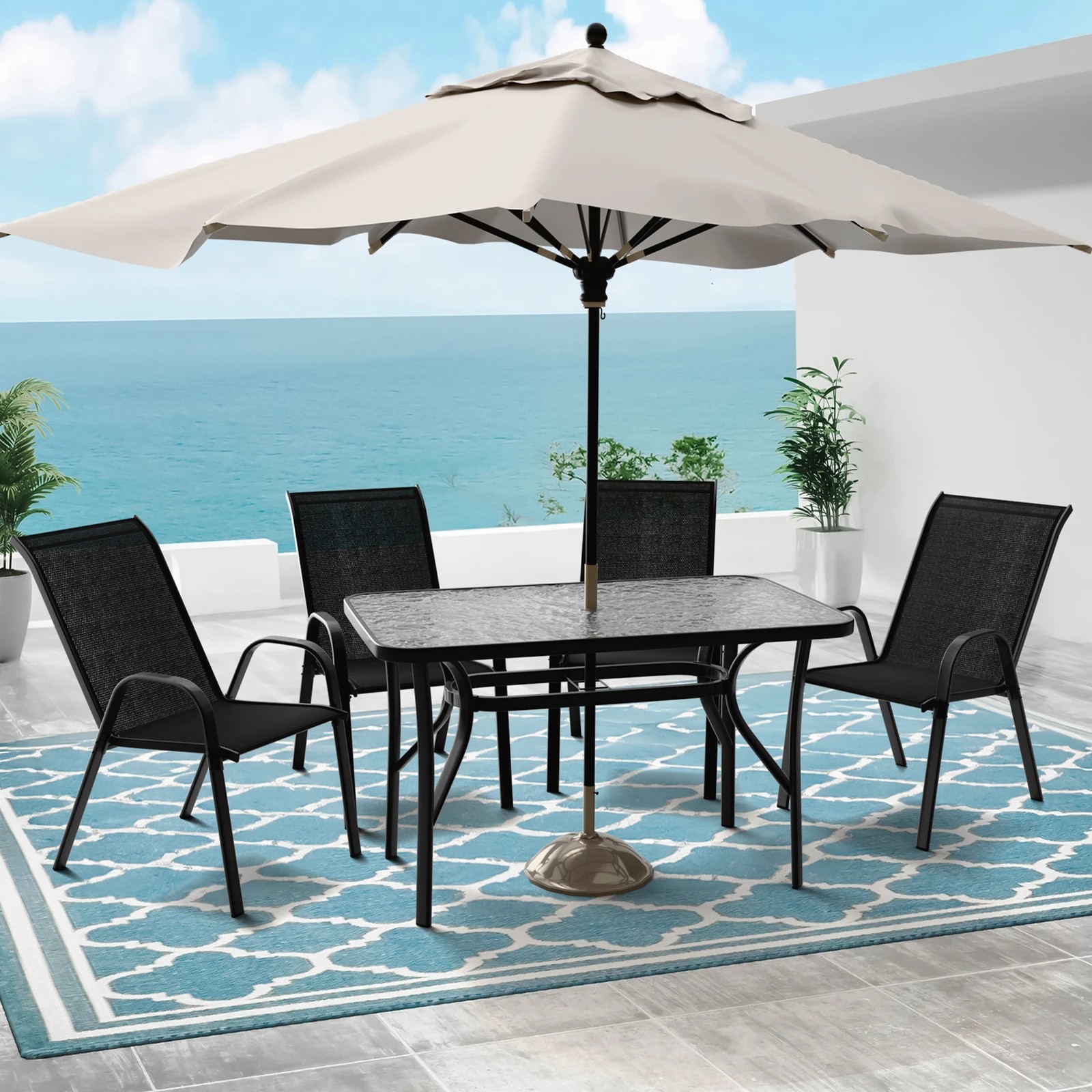 3 Alfordson Outdoor Furniture Patio Dining Table Garden 120CM X 70CM Glass - Black, 3 of 9