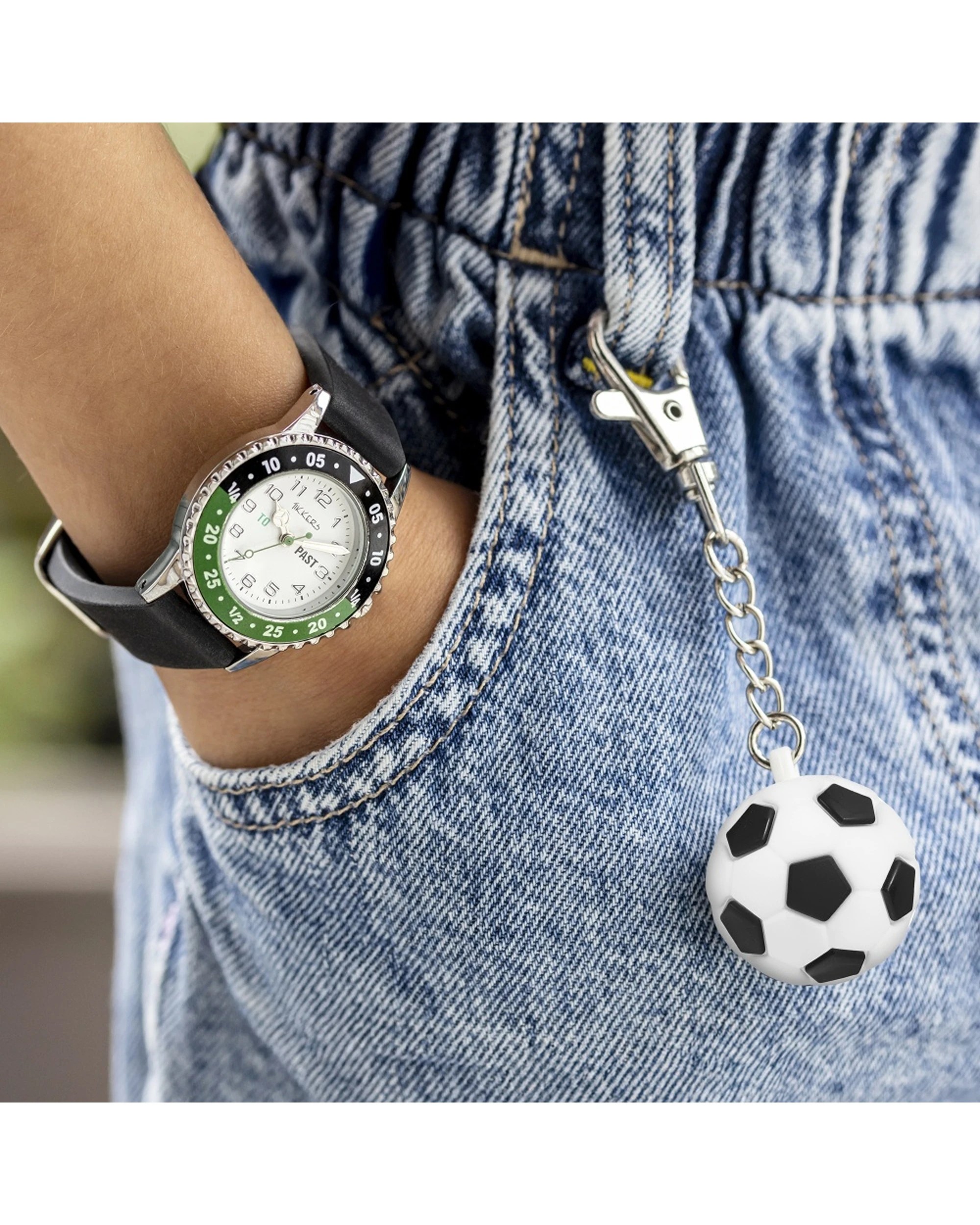 2 Tikkers Watch Football Silicone Strap Dial Time Teacher Kids - Black, 2 of 2
