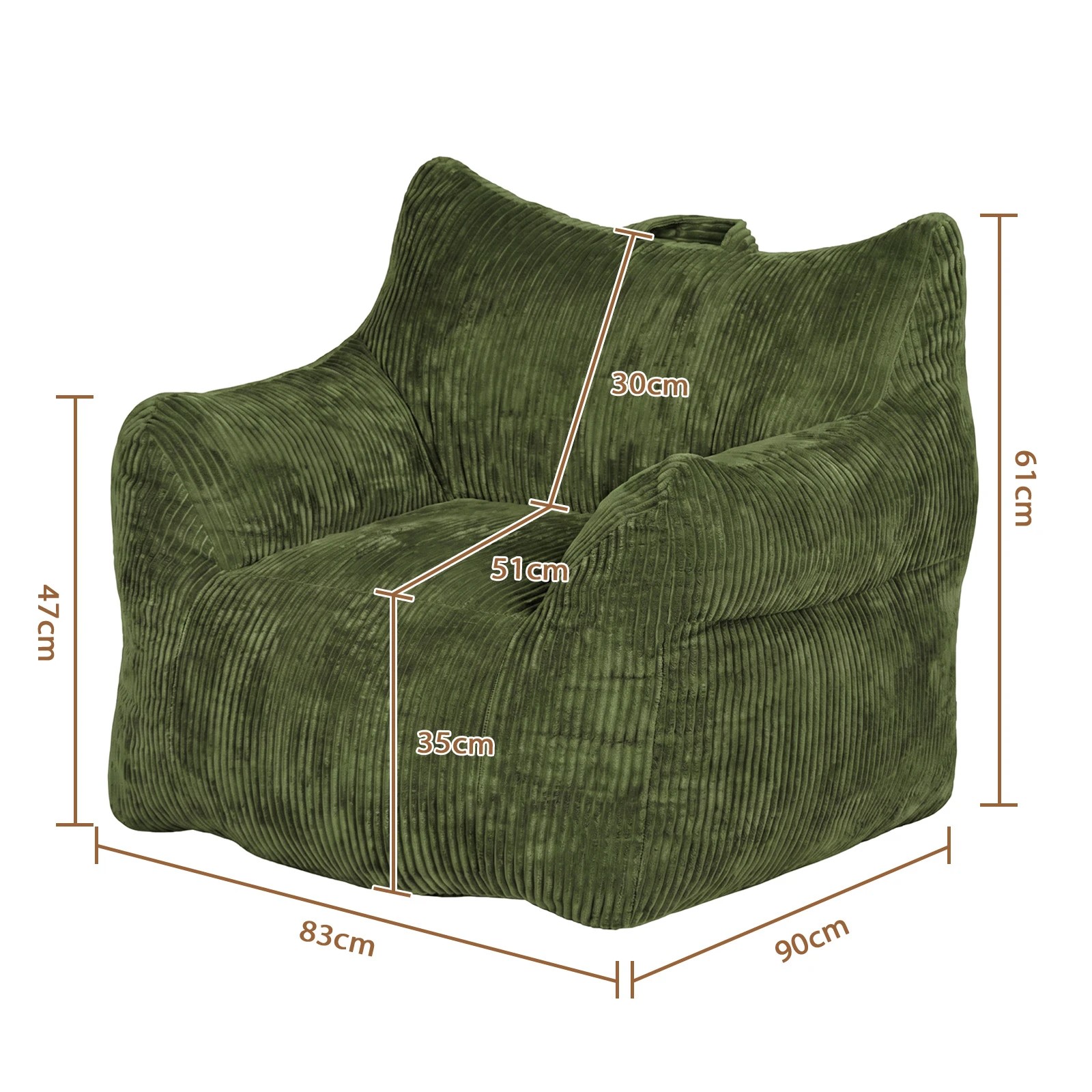 2 Advwin Bean Bag Chair Sofa w/ Armrest Handle Adults Teens Corduroy Lazy Floor Sofa - Green, 2 of 5