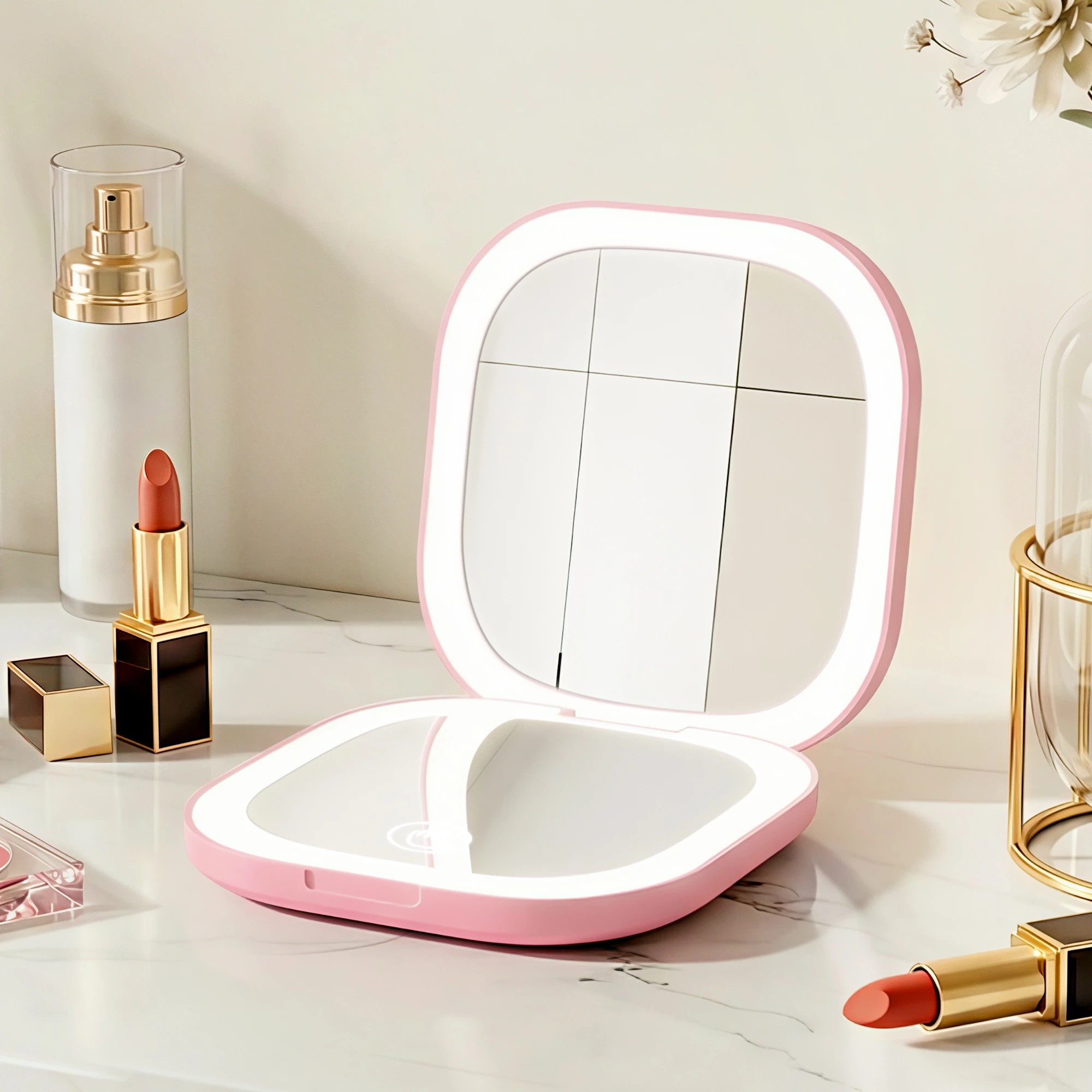 7 Embellir LED Compact Mirror Lighted Travel Makeup Mirror Pocket-Sized 1x 10x Magnification Square - Pink, 7 of 7