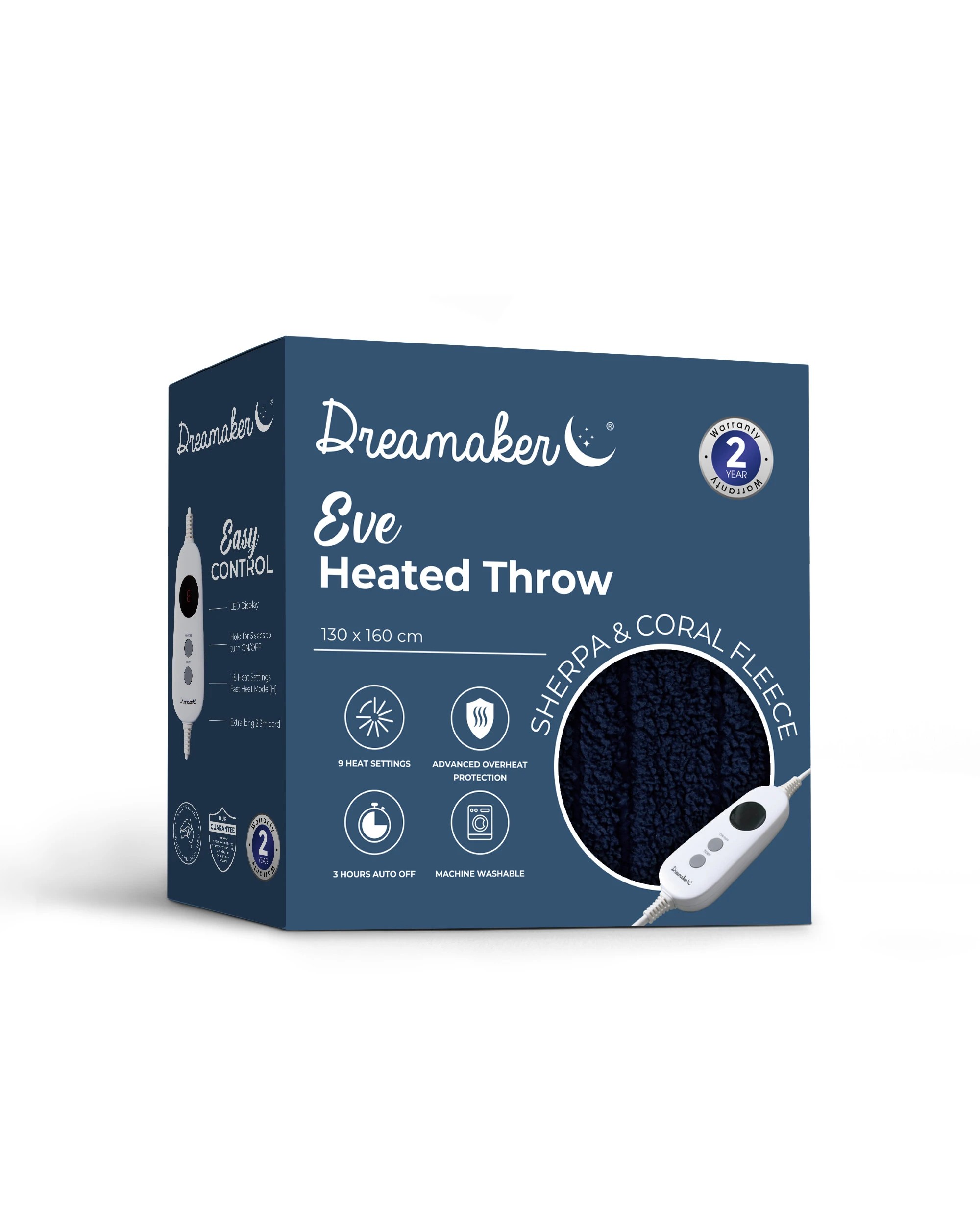 8 Dreamaker Eve Reversible Sherpa & Coral Fleece Heated Throw 130x160cm - Midnight Blue and Sky, 8 of 8