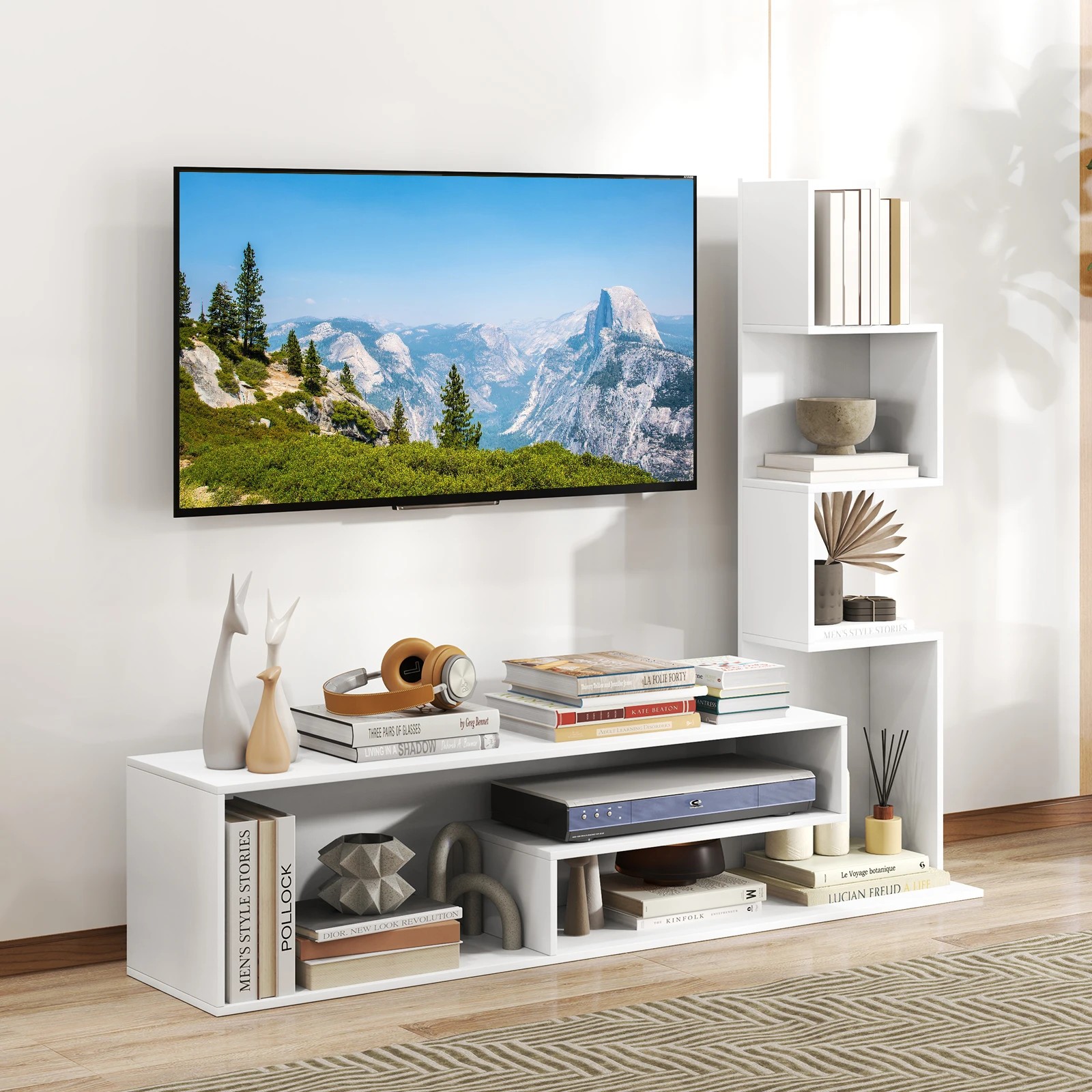 1 Costway TV Cabinet Entertainment Unit Cube TV Stand for TVs up to 50” w/L-shaped Storage Shelves, 1 of 4