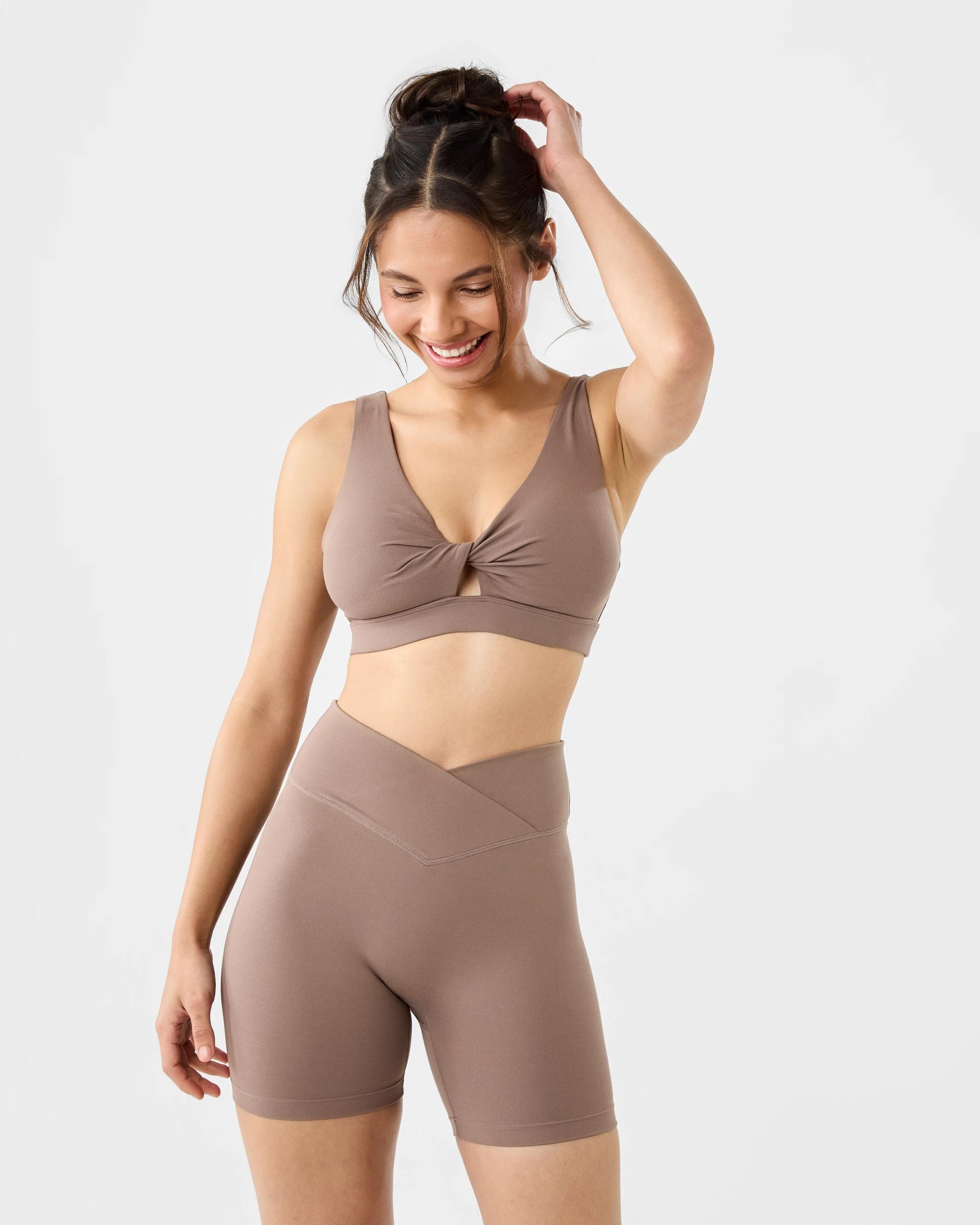 1 Active Womens Twist Front Studio Crop Top Soft Truff, 1 of 8