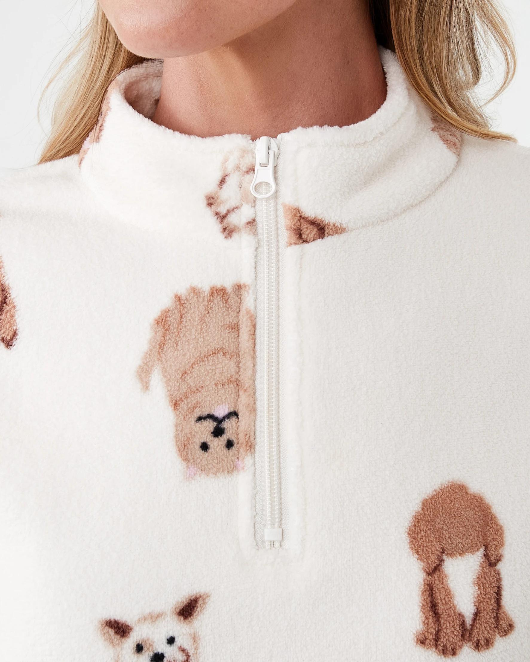 5 Quarter Zip Fleece Long Sleeve Top and Pants Pyjama Set Fluffy Dog, 5 of 6