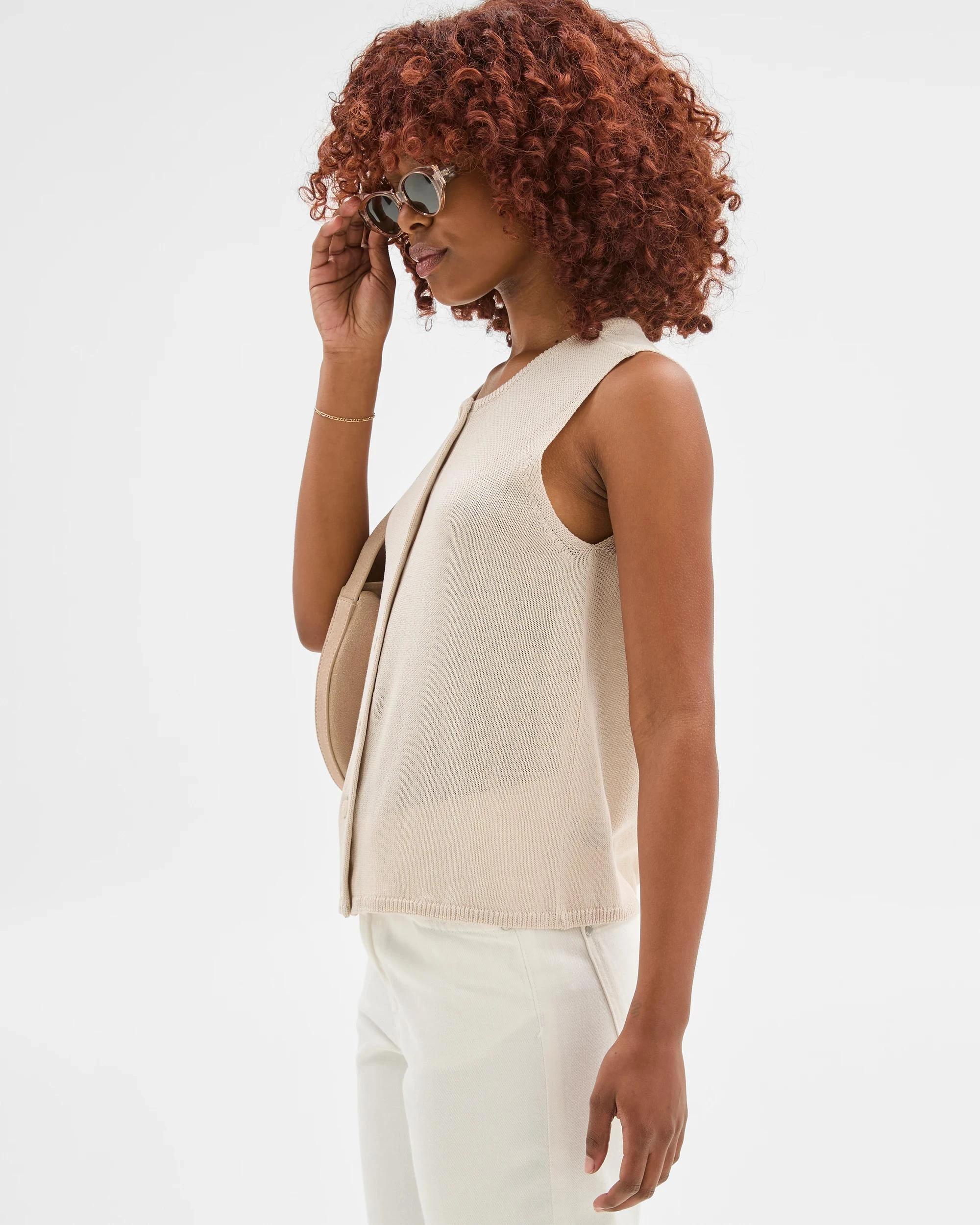 3 Target Petites Button Front Knit Vest PUMICE STONE, 3 of 6