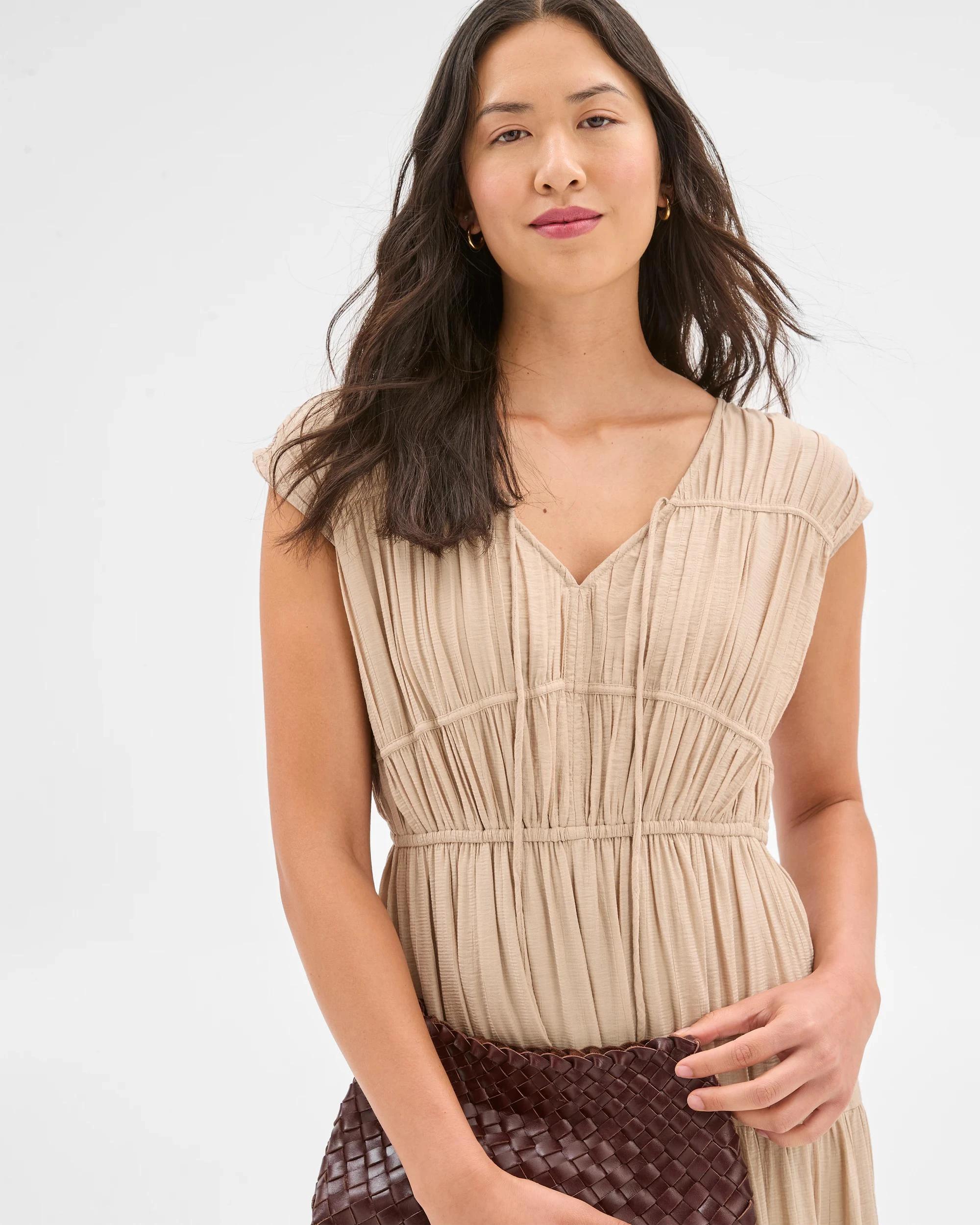 6 Sleeveless Crinkle Dress - Preview BEIGE, 6 of 7