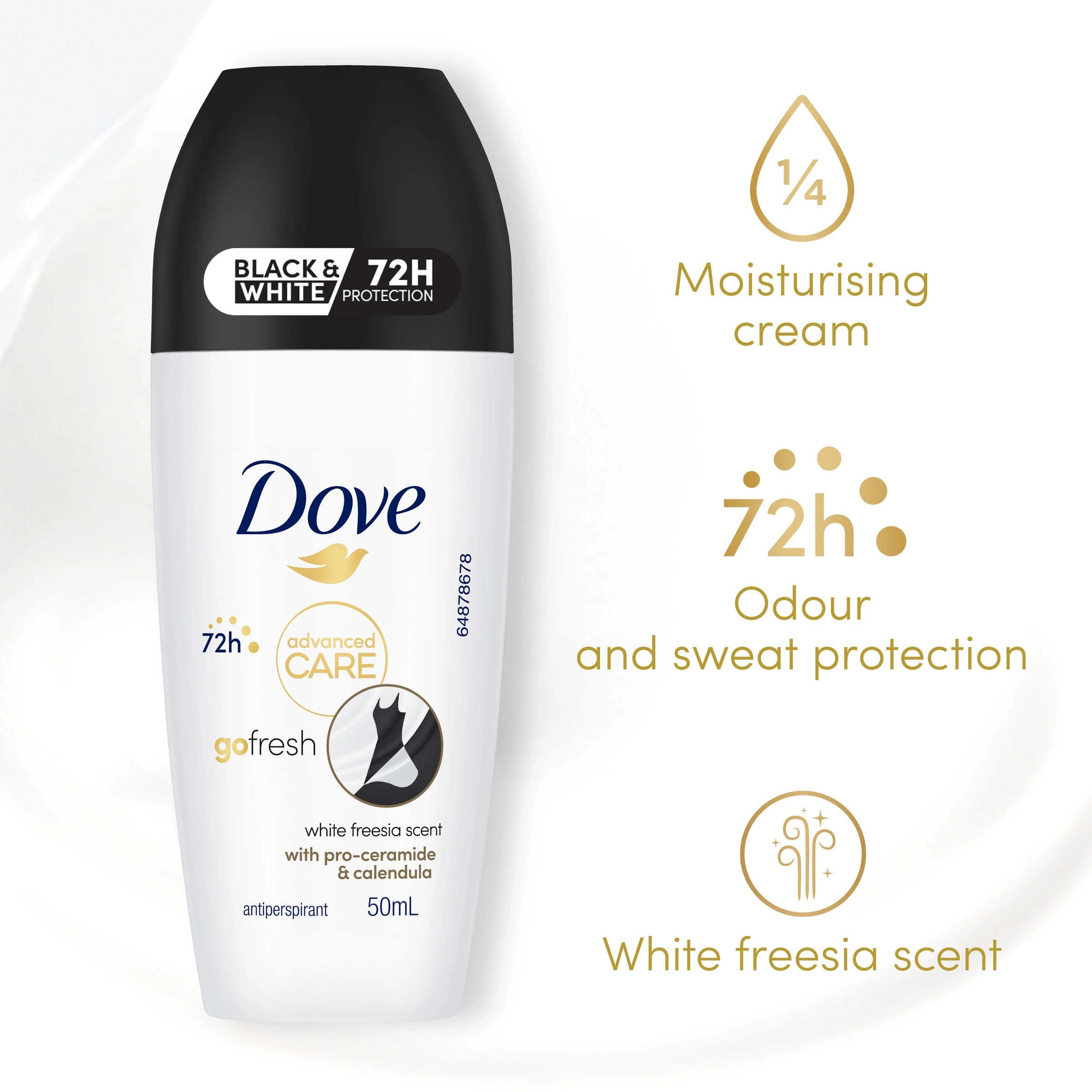 3 Dove Advanced Care Go Fresh Antiperspirant Deodorant Roll-On 50ml - Pro-Ceramide and Calendula, White Freesia Scent, 3 of 6