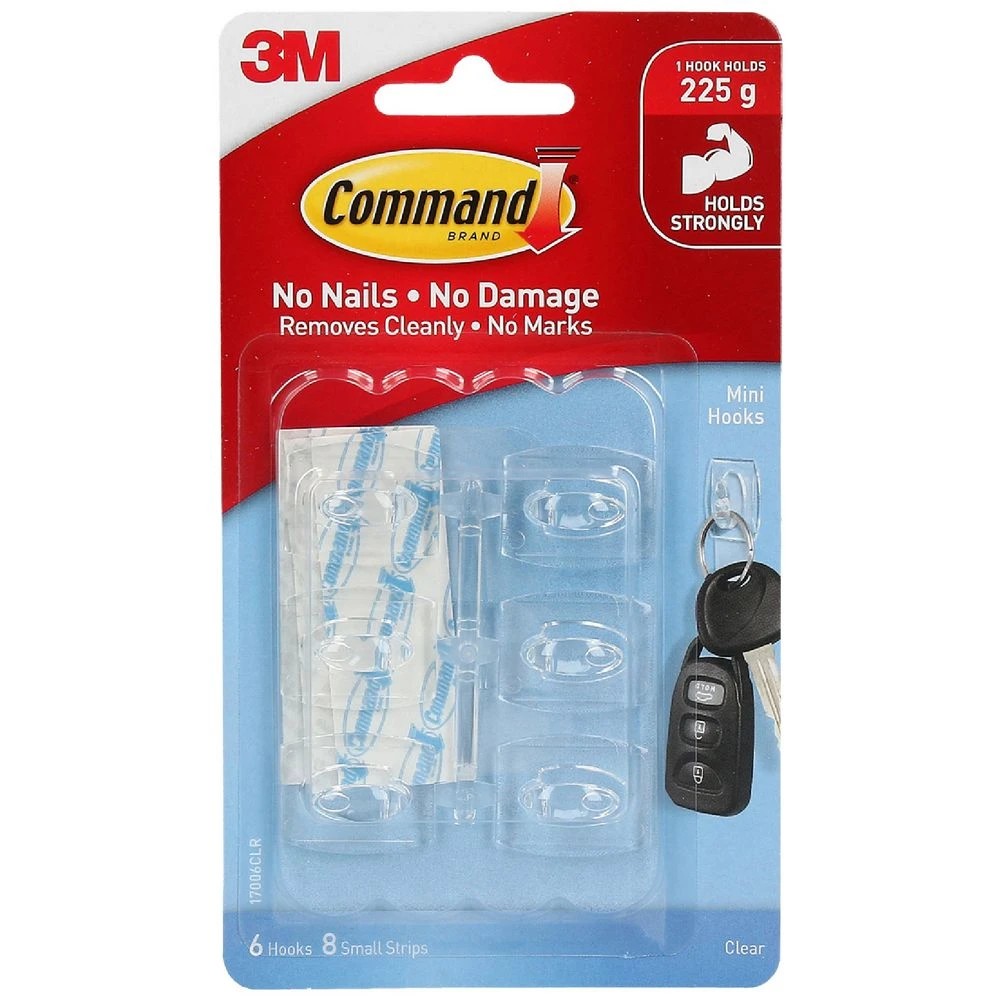 1 3M Command Mini Clear Hooks with Clear Strips 6 Pack, 1 of 2