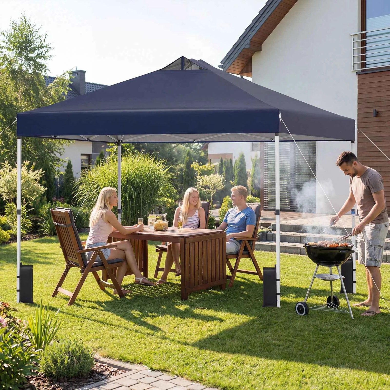 2 Costway 3x3M Pop Up Canopy Tent Instant Gazebo Metal Portable Sunshade Shelter - Blue, 2 of 2