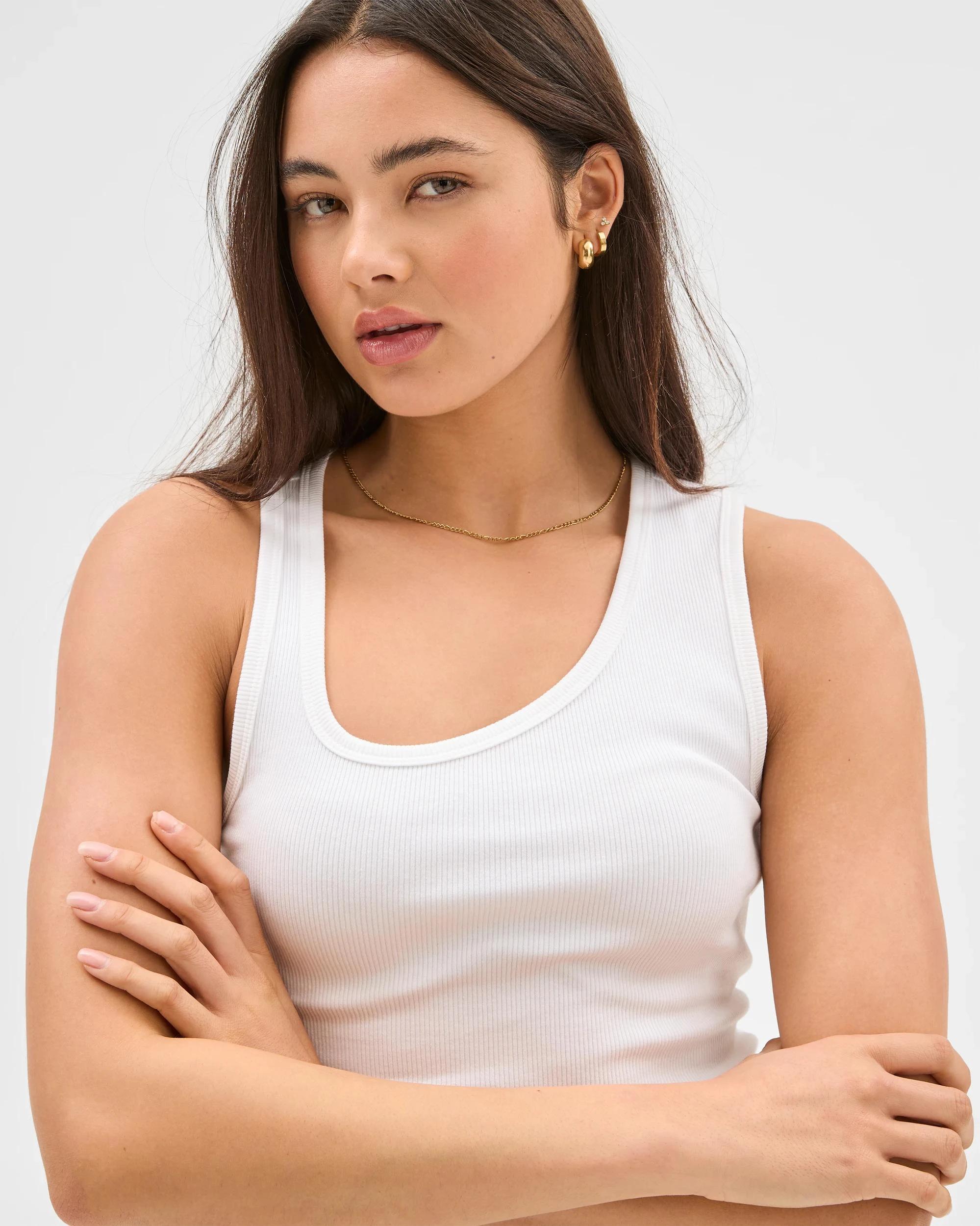 3 Australian Cotton Asymmetrical Neck Tank Top - Lily Loves WHITE, 3 of 5