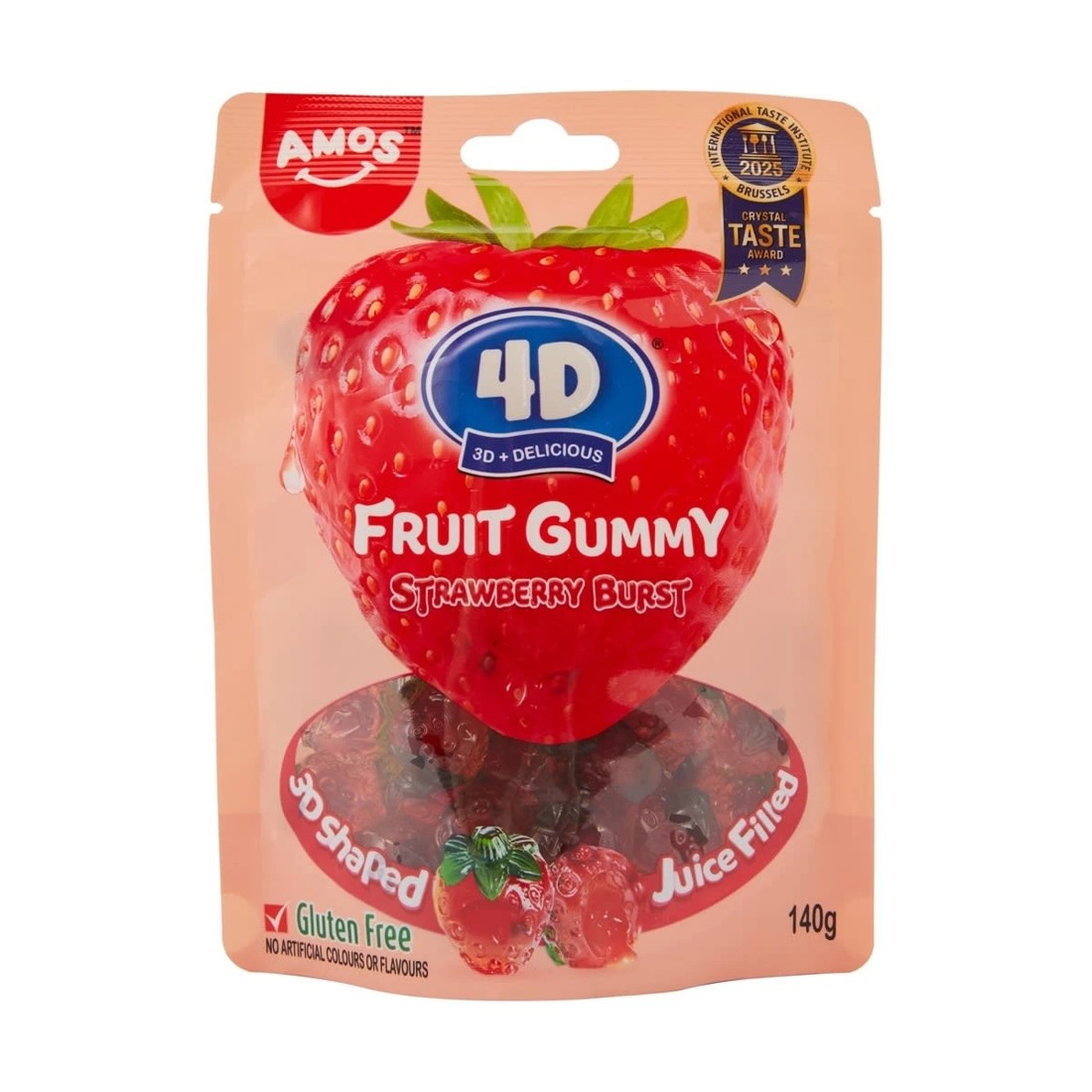 1 Amos 4D Strawberry Burst Fruit Gummy 140g, 1 of 3