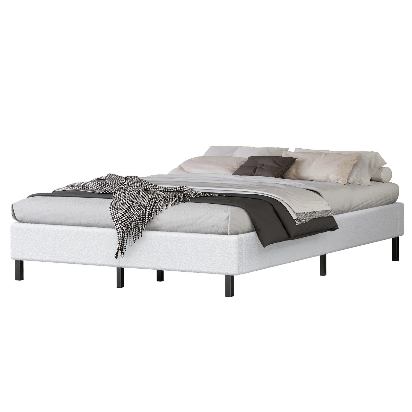 1 Alfordson Bed Frame Queen Size Mattress Base Foundation Boucle Basel - White, 1 of 10