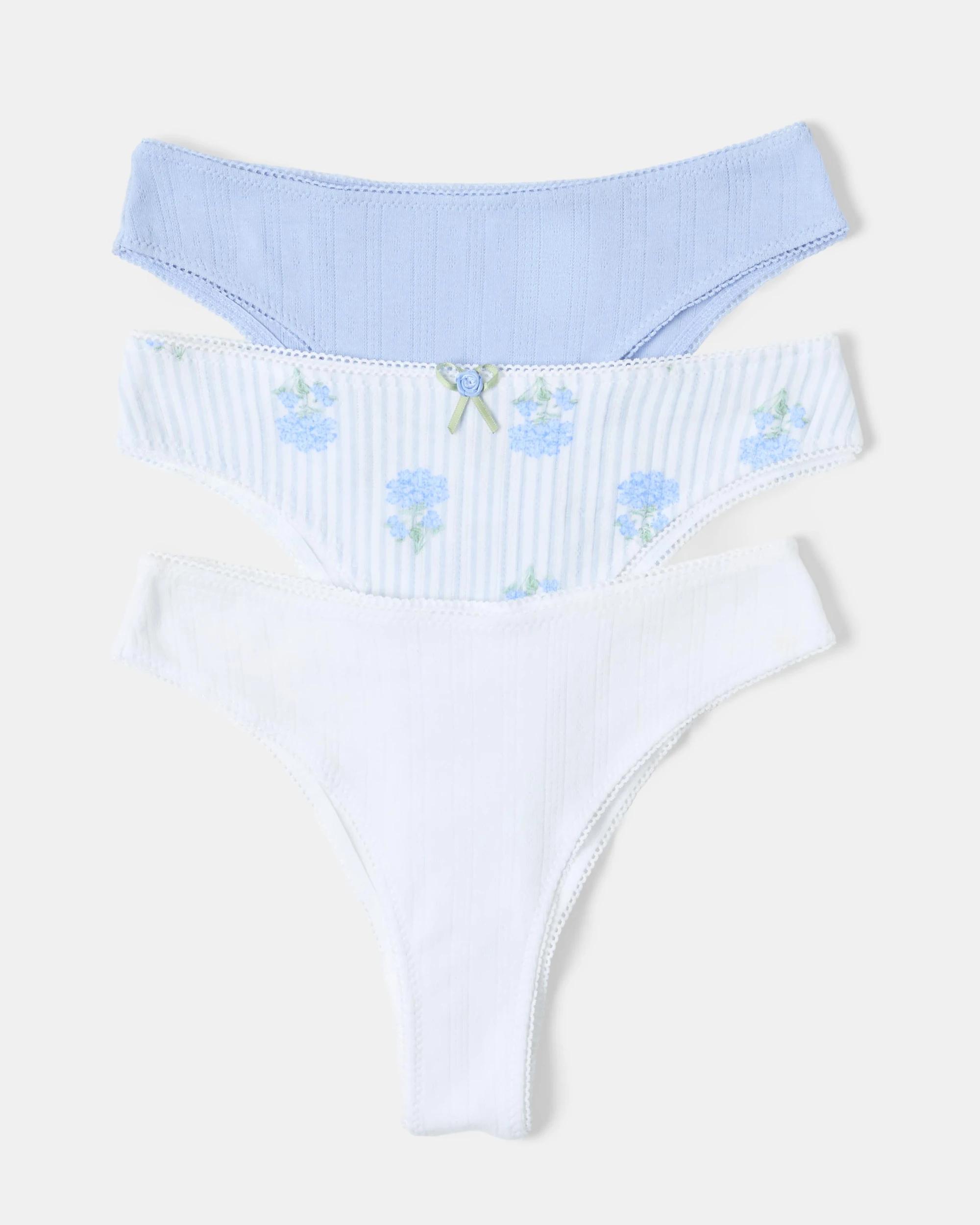 1 3 Pack Pointelle G-String Briefs Hydrangea, 1 of 6
