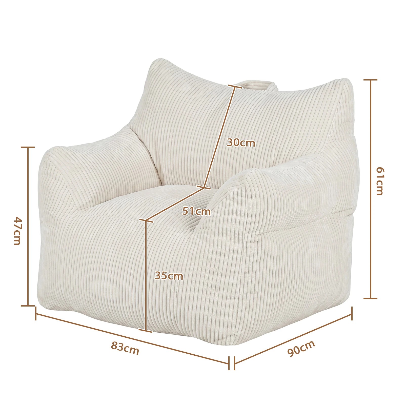 2 Advwin Bean Bag Chair Sofa w/ Armrest Handle Adults Teens Corduroy Lazy Floor Sofa - Beige, 2 of 7