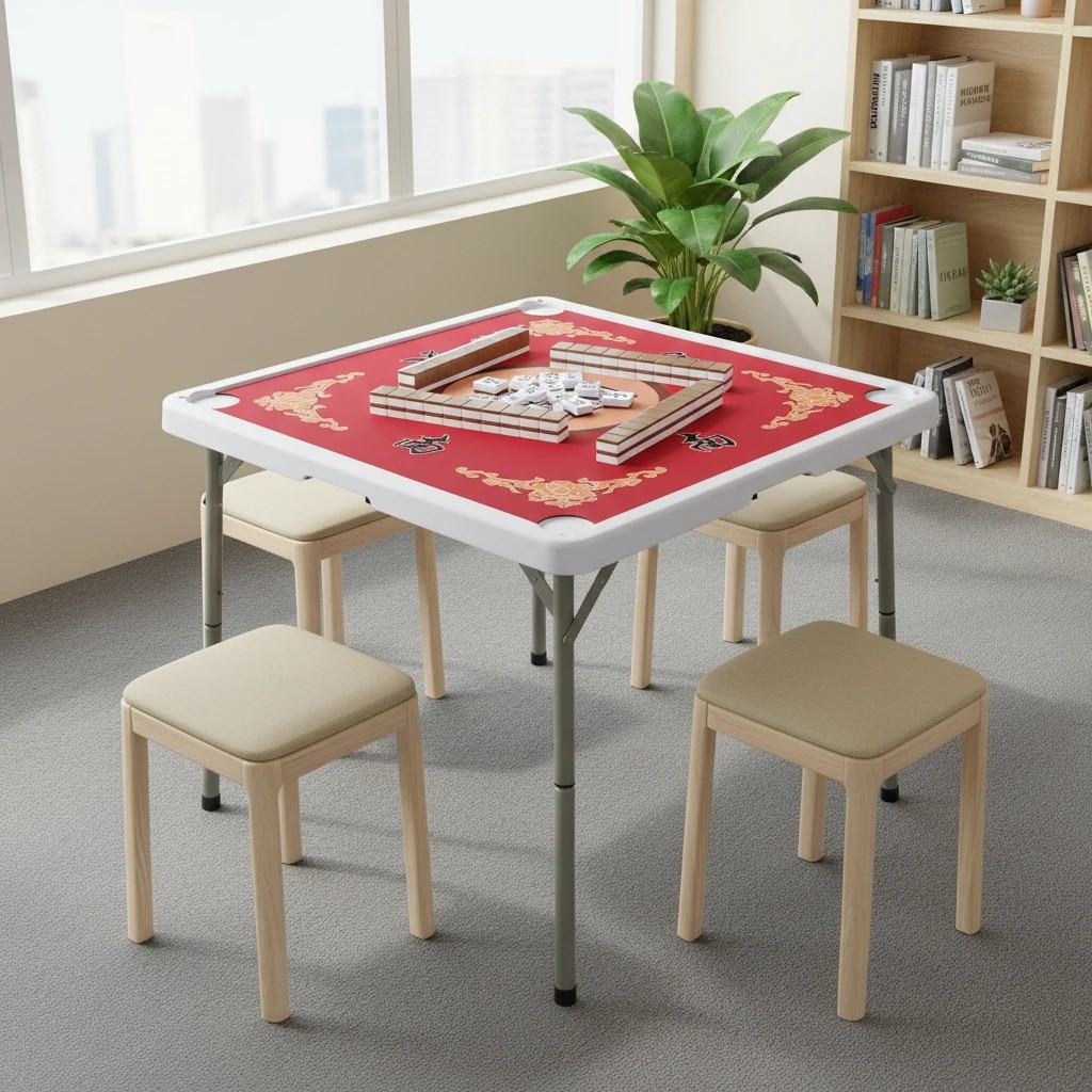 2 Costway 90cm Folding Mahjong Table 4 Player Poker Domino Game Card Table w/Cup Holders - Red, 2 of 3