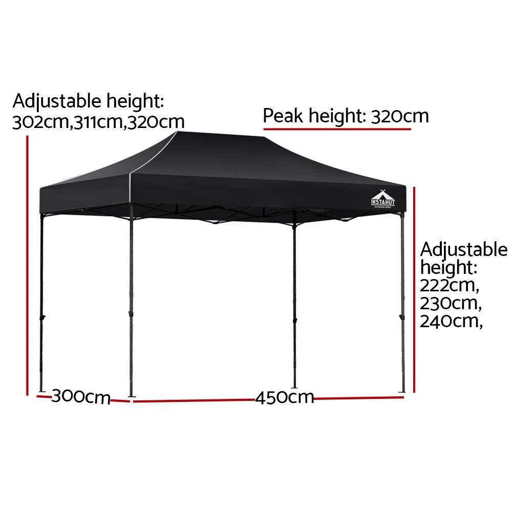 2 Instahut Gazebo Pop Up Marquee 3x4.5m Folding Tent Wedding Outdoor Camping Canopy Gazebos Shade - Black, 2 of 7