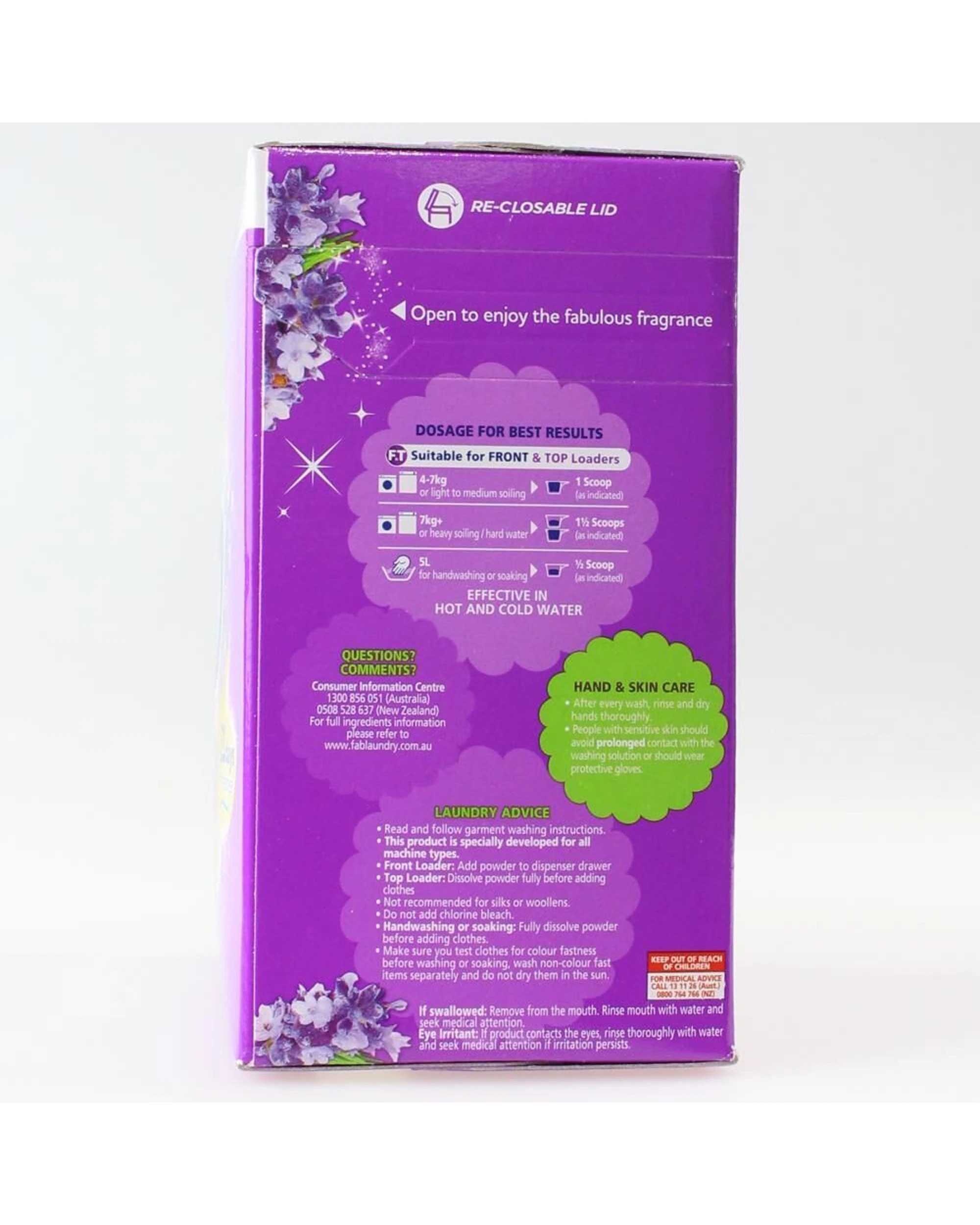 4 Fab 12pk Laundry Powder Lavender Front Top Loader Stain Remover 1kg - Purple, 4 of 5