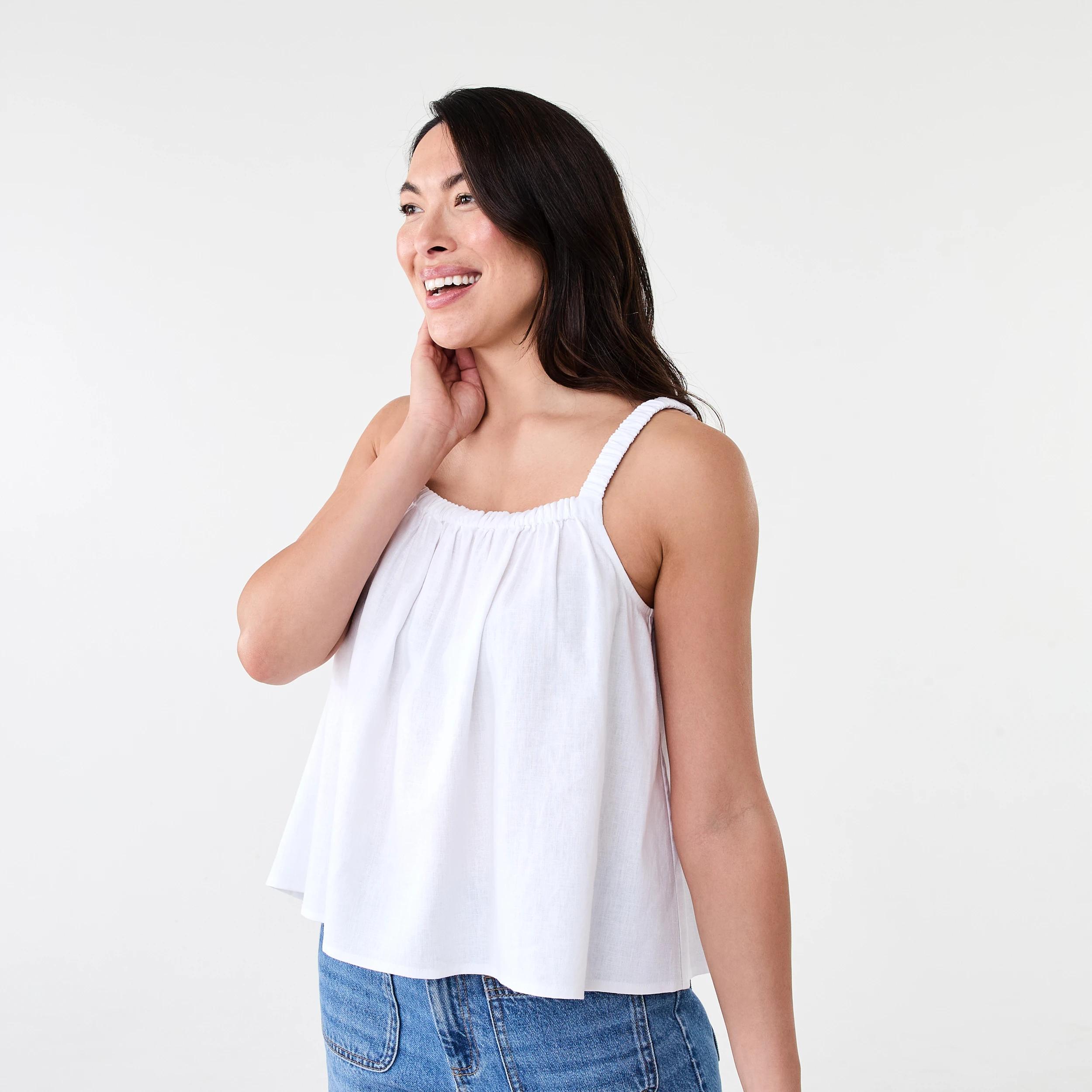 2 Sleeveless Square Neck Linen Blend Top White, 2 of 6