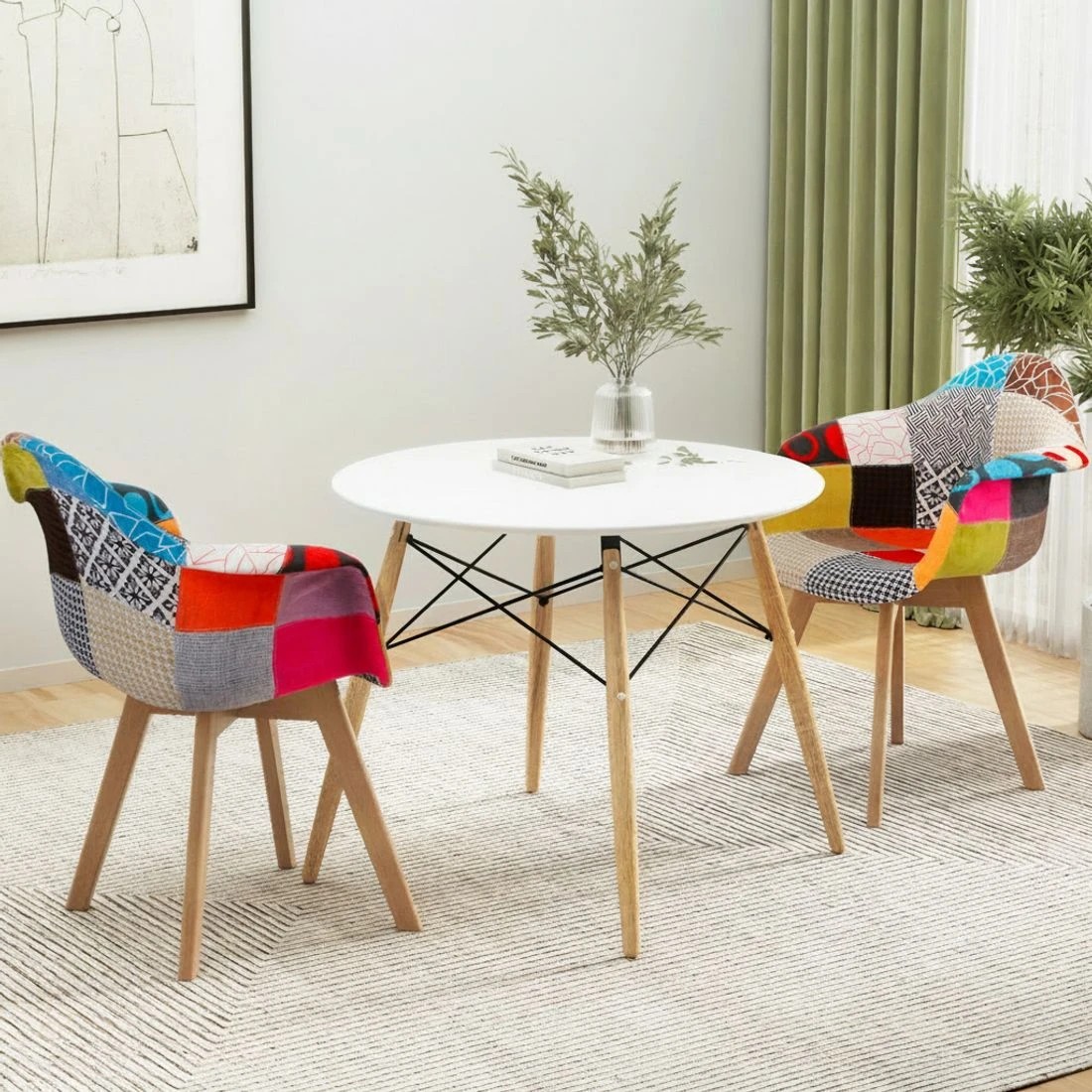 4 1 Artiss Dining Table and 2 Chairs Set DSW 90cm - Multi, 4 of 6