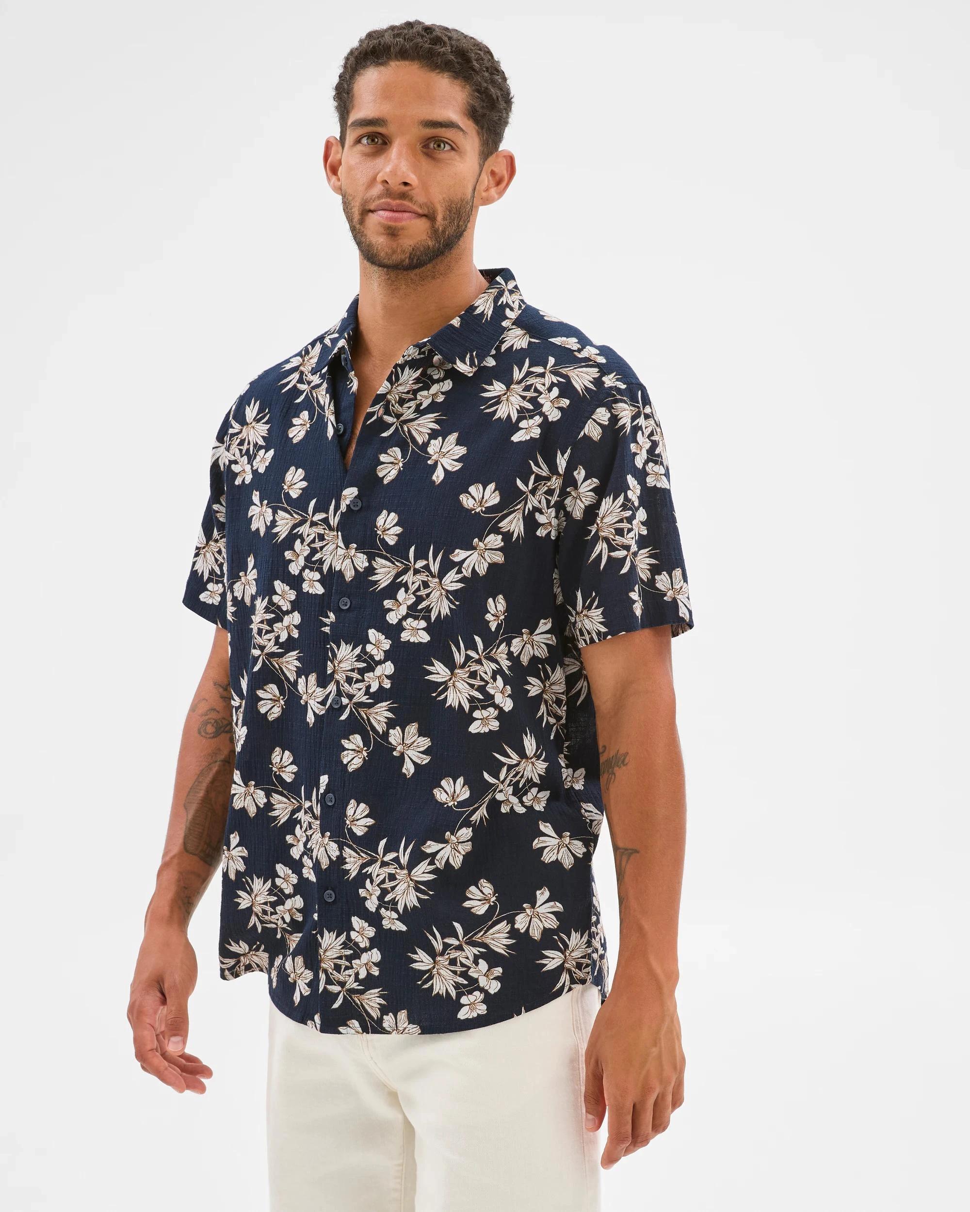 3 Target Crinkle Floral Print Shirt NAVY, 3 of 6