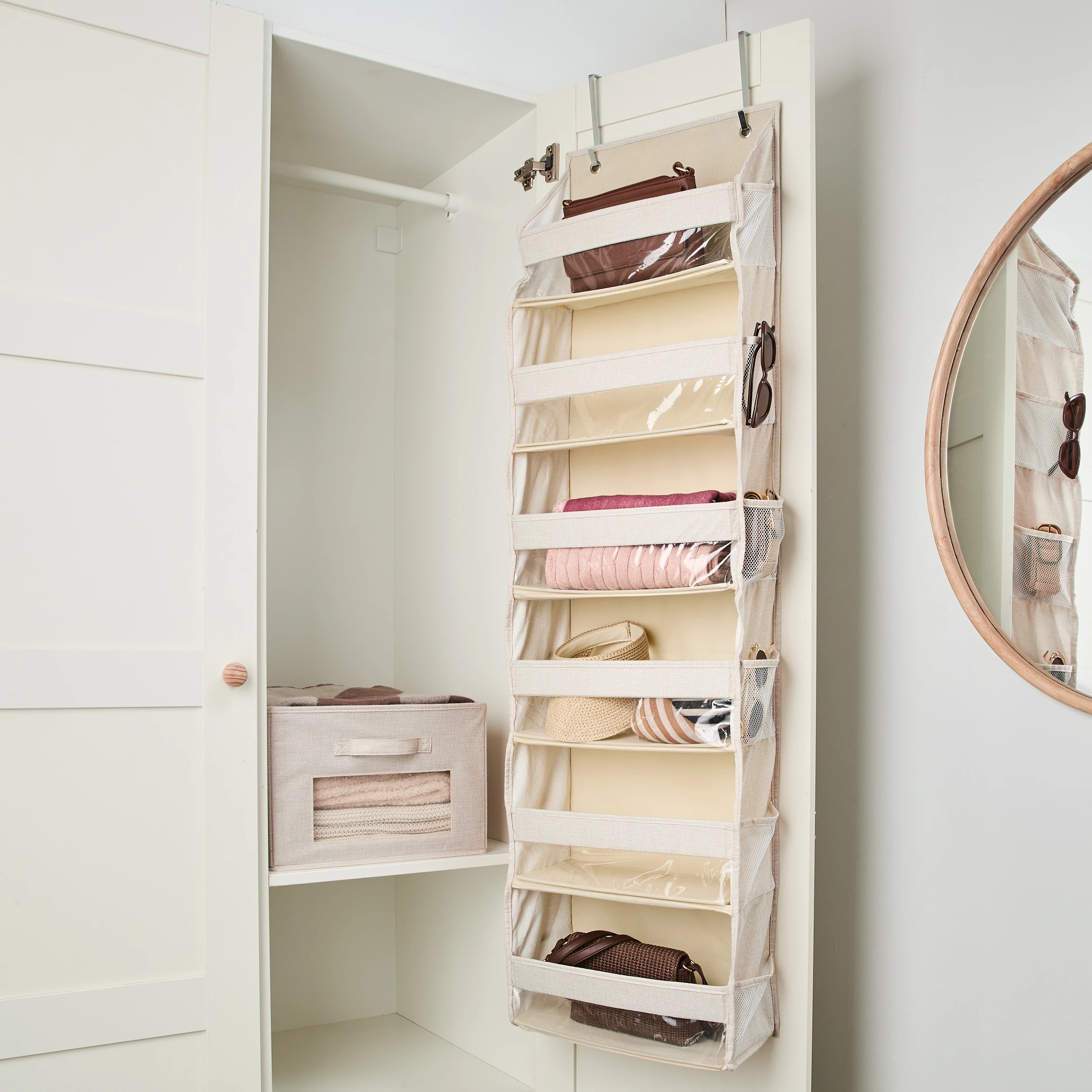 2 Linen Look Over the Door Organiser- Beige, 2 of 9