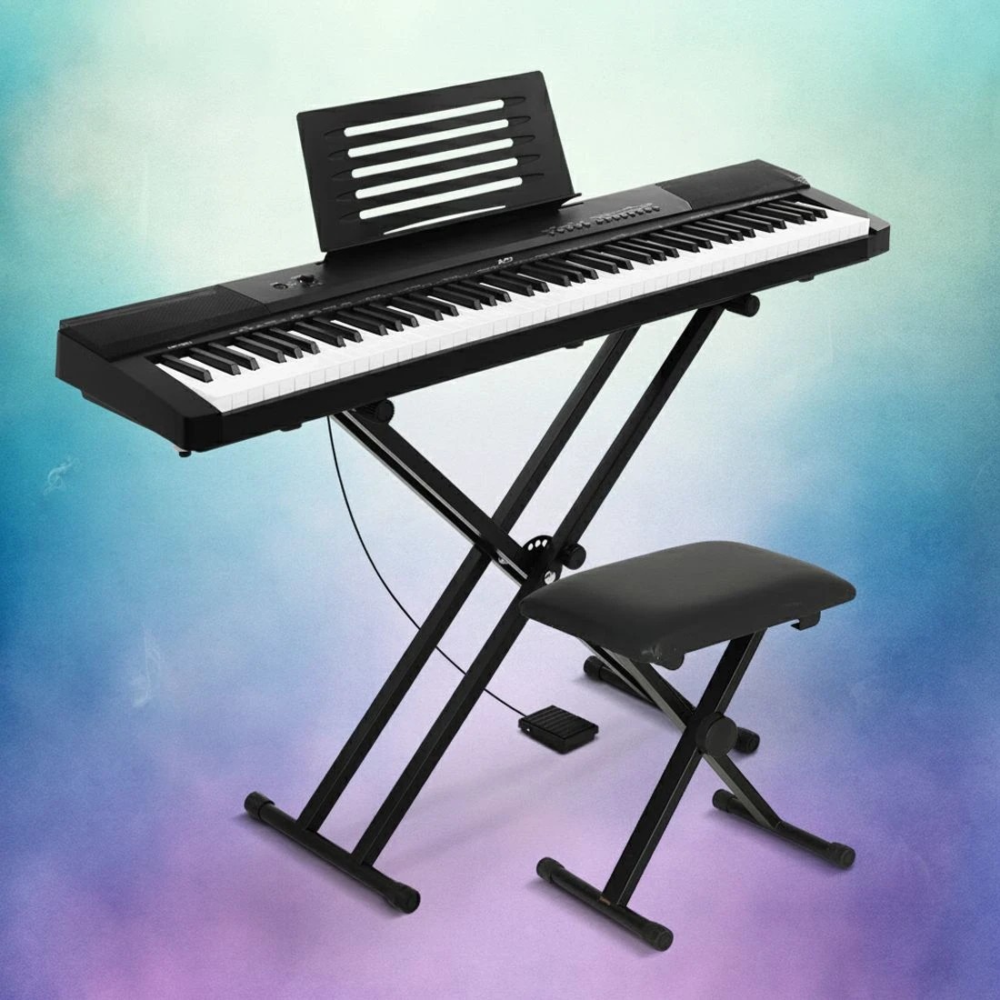 5 Alpha 88 Keys Electronic Piano Keyboard Digital Electric w/ Stand Stool Pedal - Black, 5 of 5