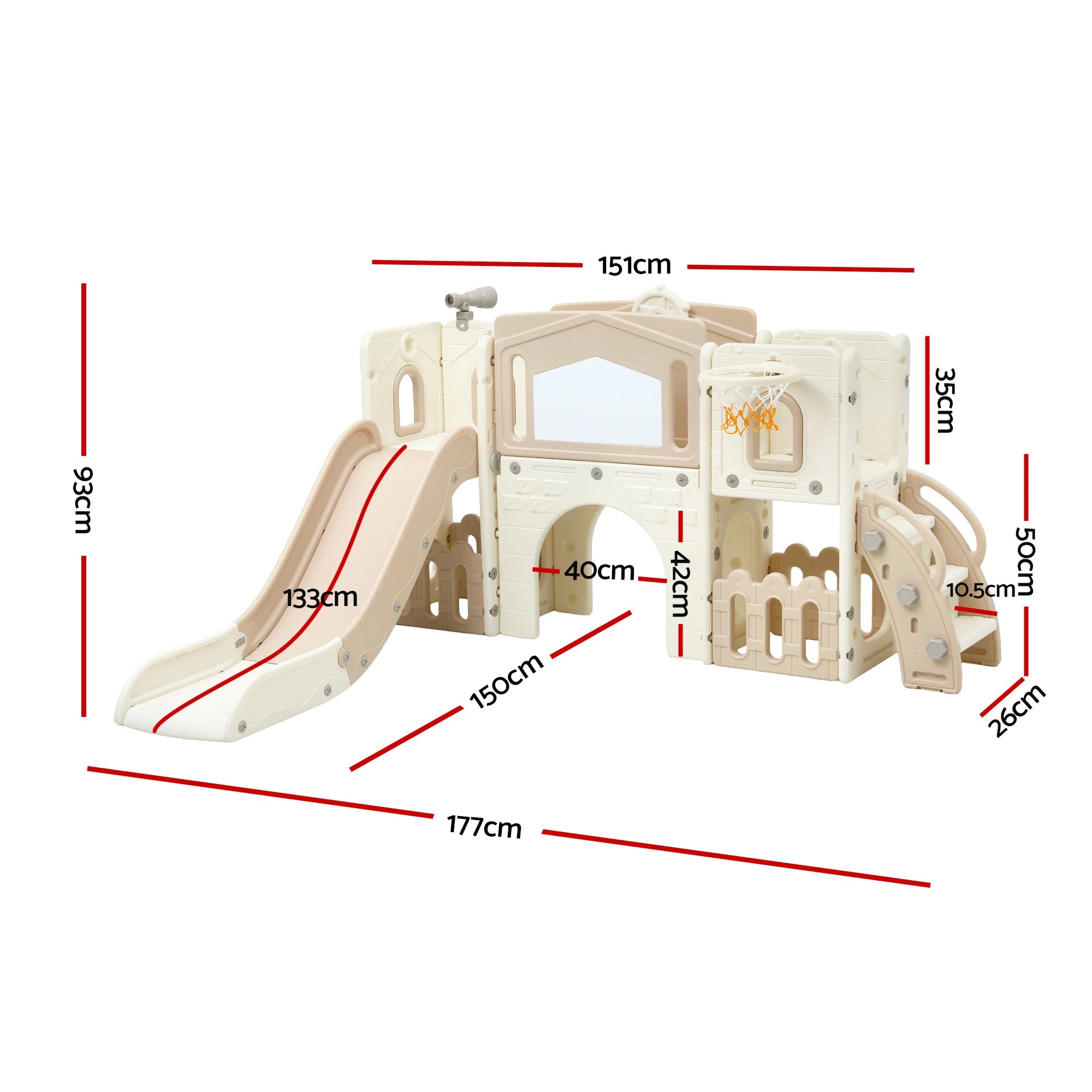 3 Keezi Kids Slide Set Indoor Toddler Playset With Basketball Hoop And Drawing Board - Beige, 3 of 9