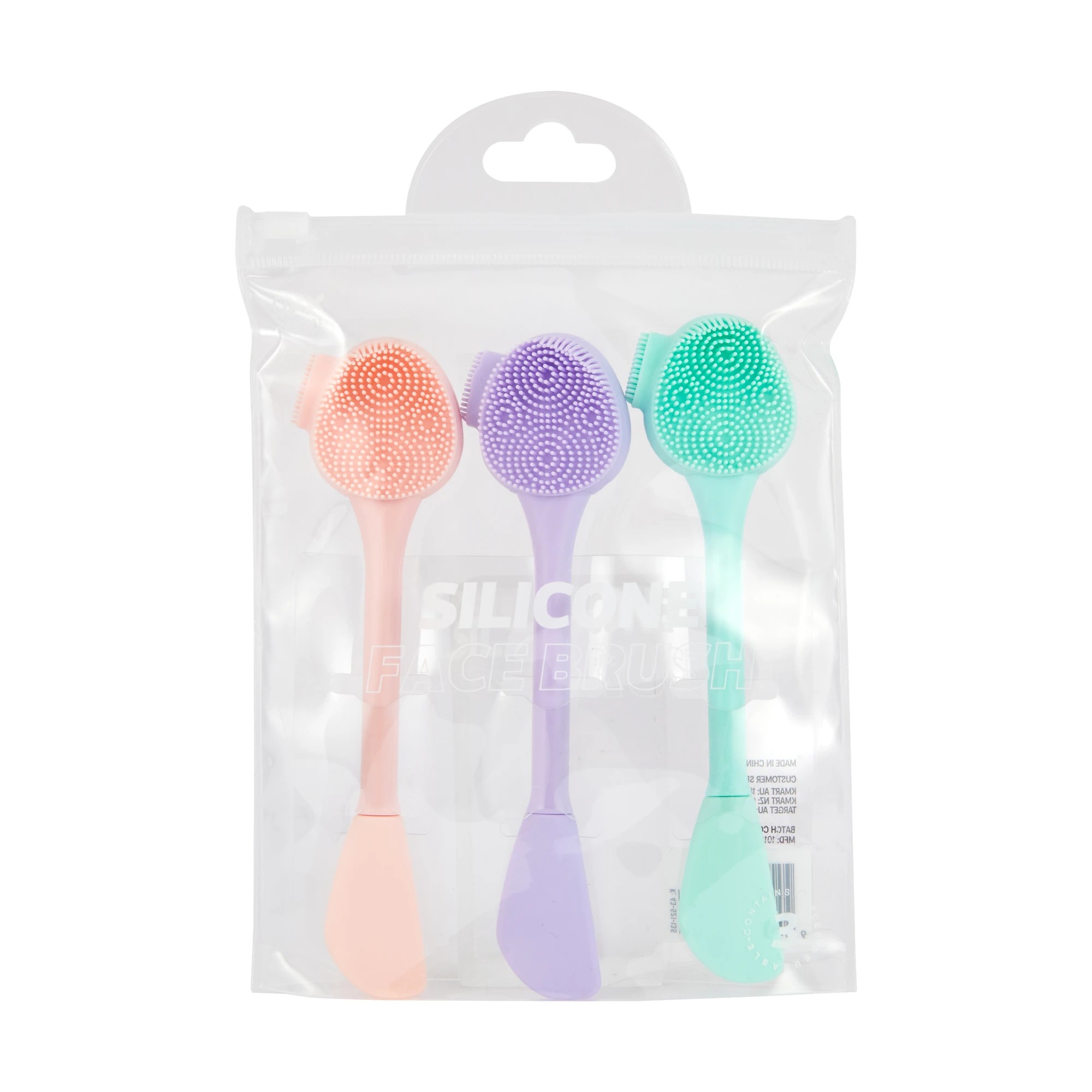 3 OXX Skincare 3 Pack Silicone Face Brushes - Pink, Lilac and Mint, 3 of 3