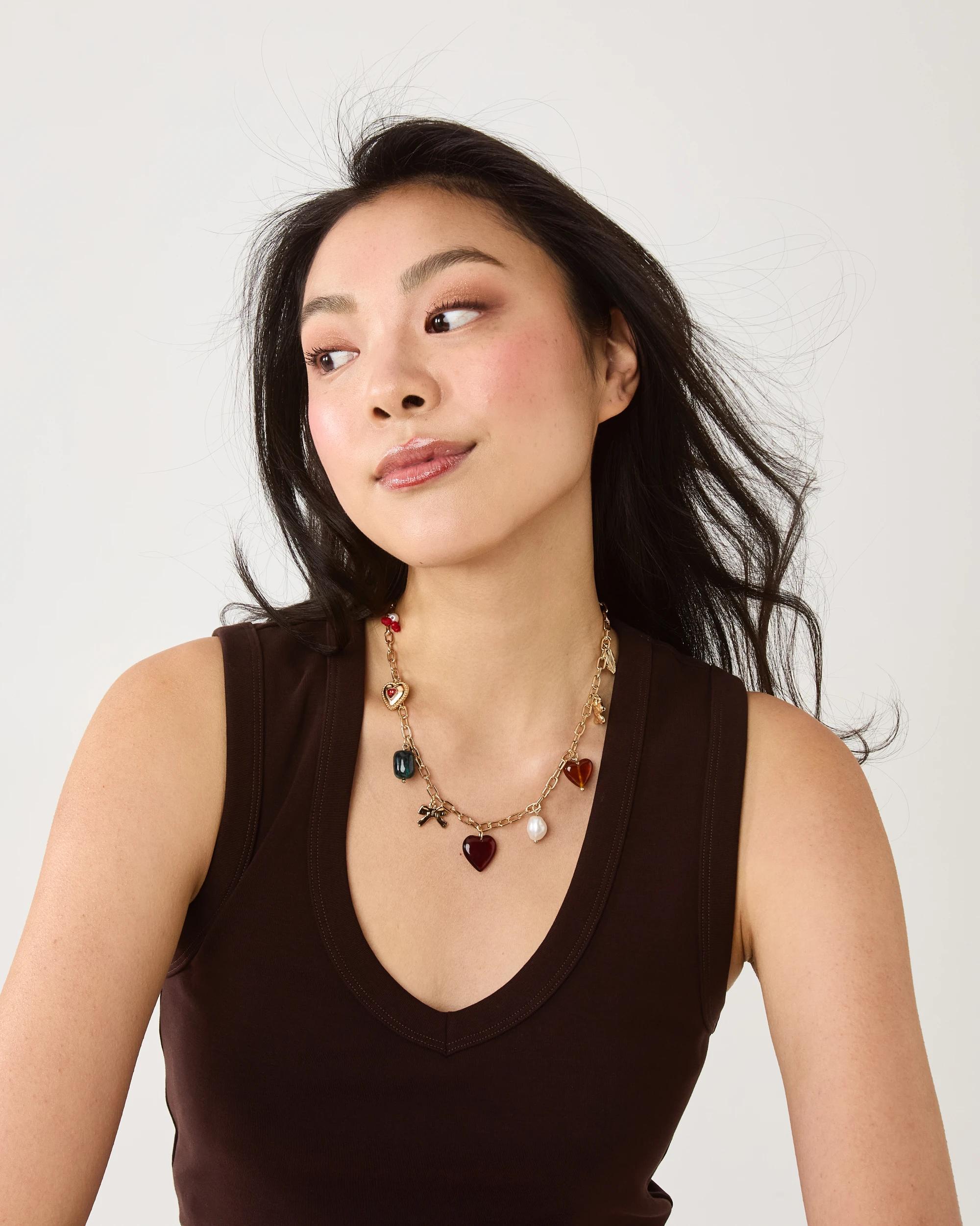 3 Heart Charms Necklace - Gold Tone Gold, 3 of 7