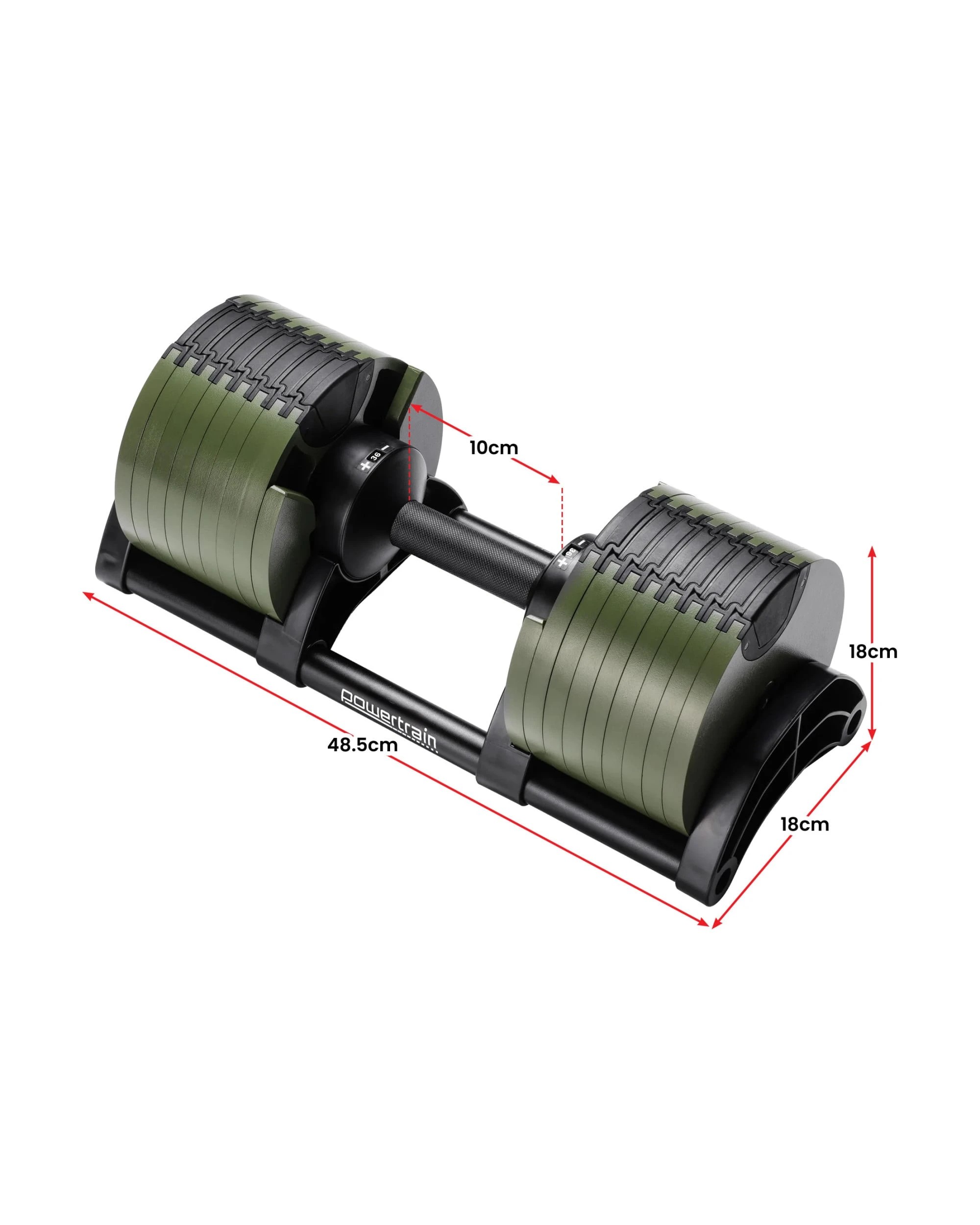 2 Powertrain 36KG Eon Dial Up Adjustable Dumbbell Weight Plates Home Gym Workout Exercise - Green, 2 of 8