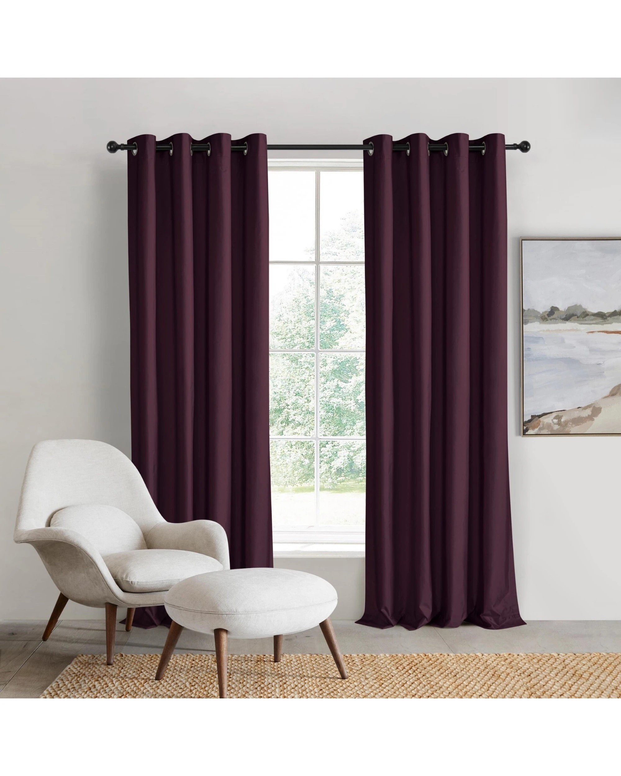 1 Sherwood Home Orlando Blockout Eyelet Curtain Pair 225x223cm - Plum, 1 of 5