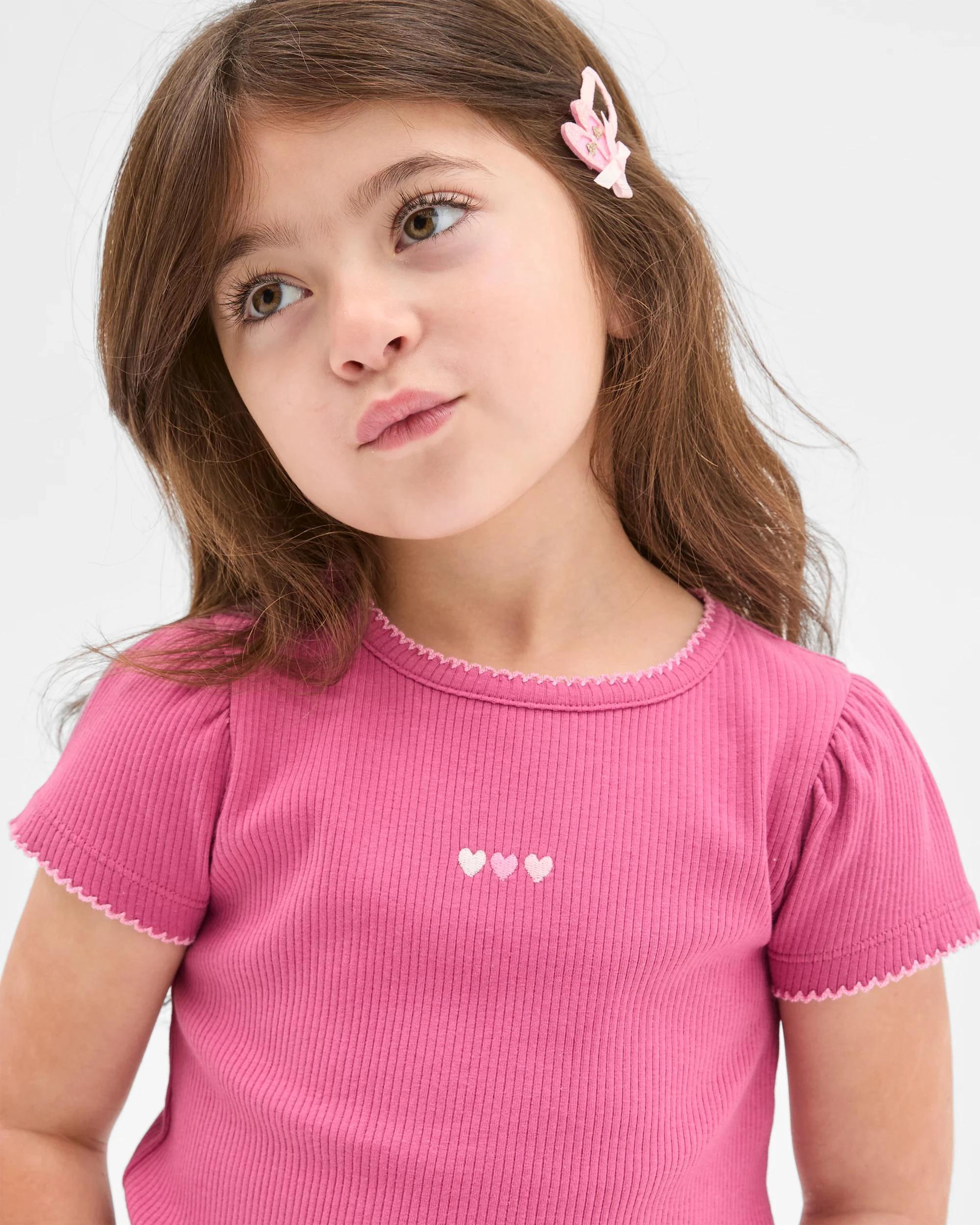 2 Target Kids Australian Cotton Pointelle Picot Trim T-Shirt PINK, 2 of 6