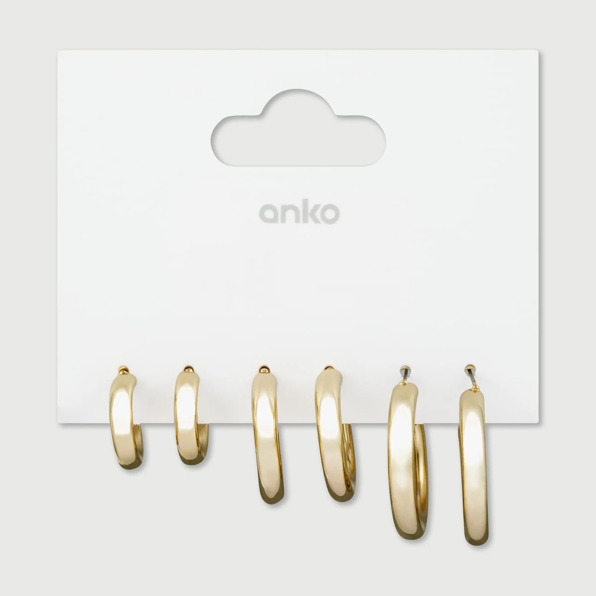 2 3 Pack Chunky Hoop Earrings - Gold Tone, 2 of 3
