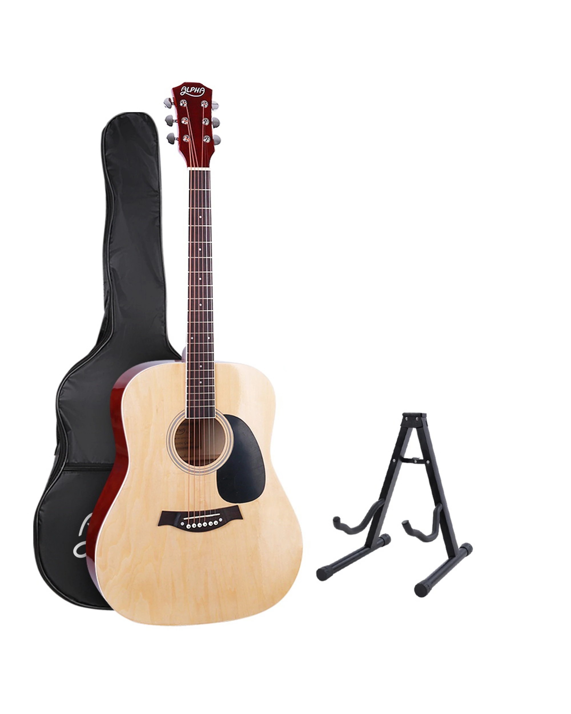 1 Alpha 41 Inch Acoustic Guitar Wooden Body Steel String Dreadnought Stand Wood - Multi, 1 of 7