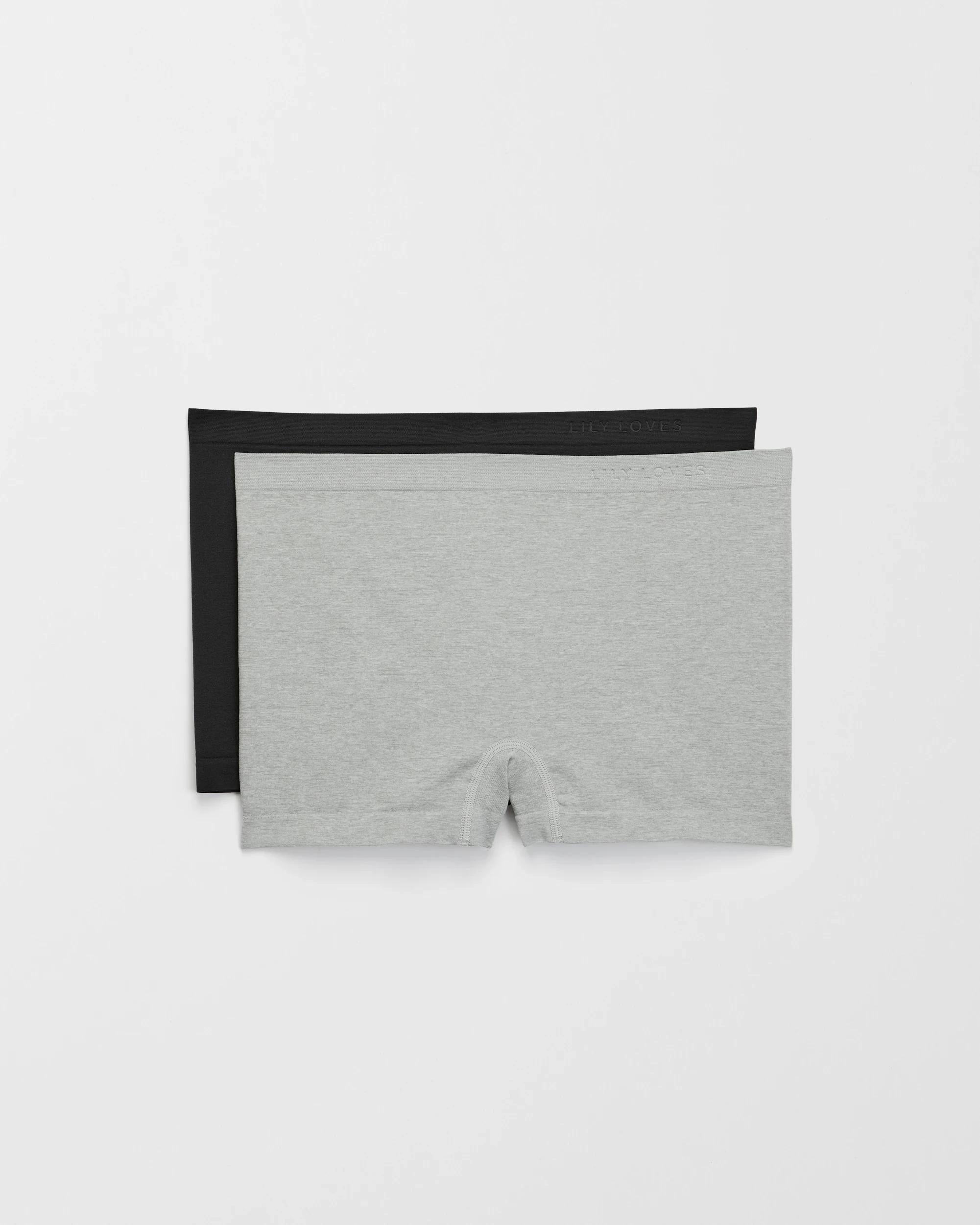 1 Lily Loves 2 Pack Seamfree Embossed Boyleg Briefs BLACK / GREY MARLE, 1 of 5