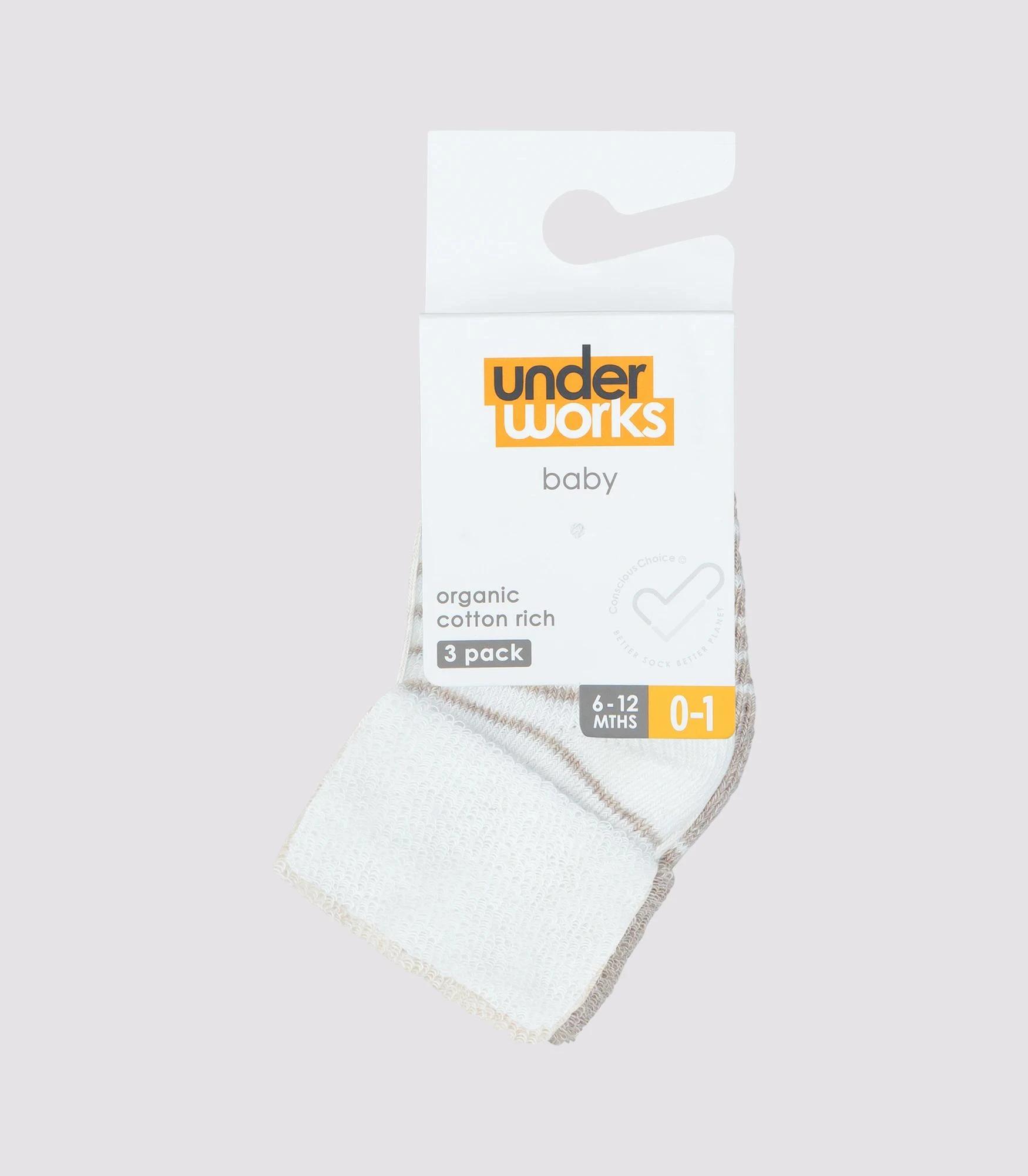 2 Baby Cotton Blend Terry Turn Top Socks 3 Pack - Underworks NEUTRAL, 2 of 2