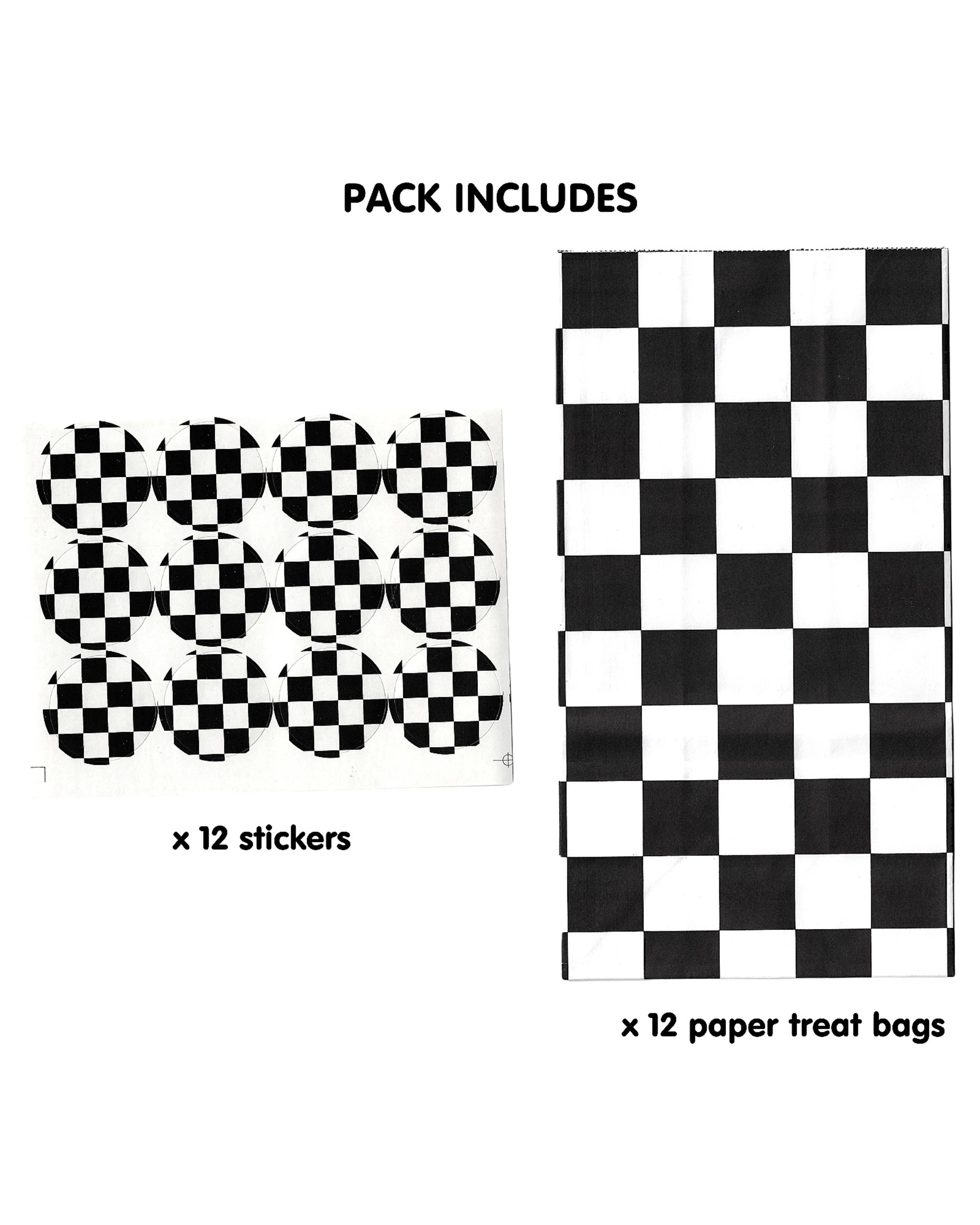 2 Party Maker Racing Check Paper Party Bags With Stickers Pack of 12 - Pattern, 2 of 5