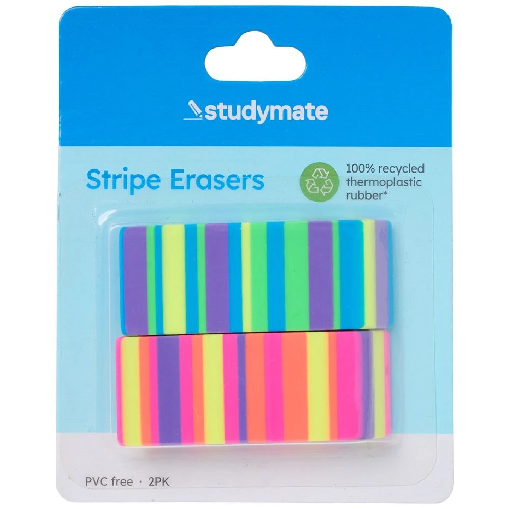 1 Studymate Stripe Erasers 2 Pack, 1 of 2