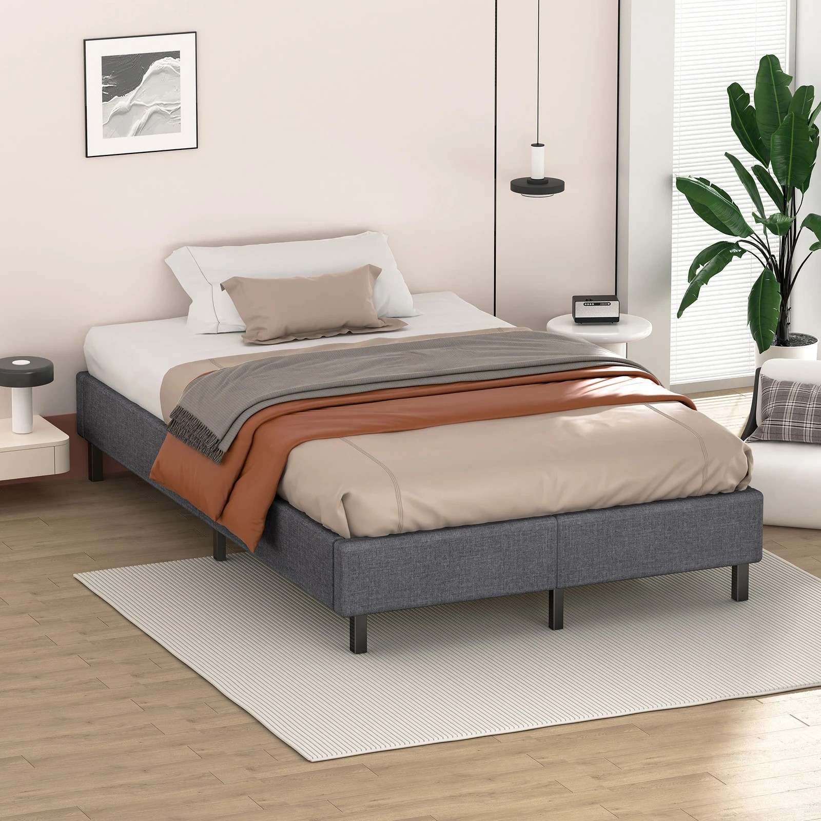 6 Alfordson Bed Frame King Single Mattress Base Foundation Fabric Basel - Grey, 6 of 10