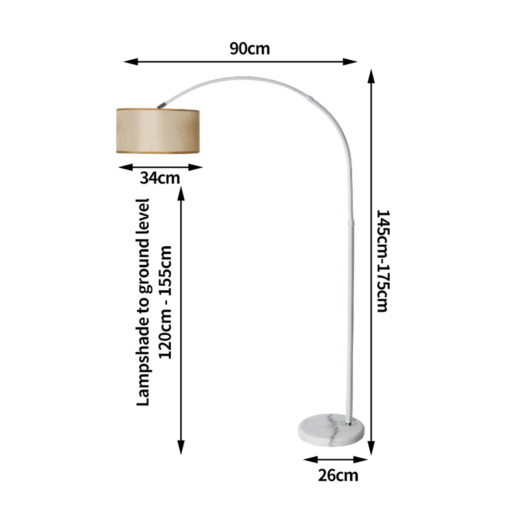 3 Emitto 220V 60W Iron+Marble+Cloth Floor Lamp Stand Grey Lamp - White, 3 of 6