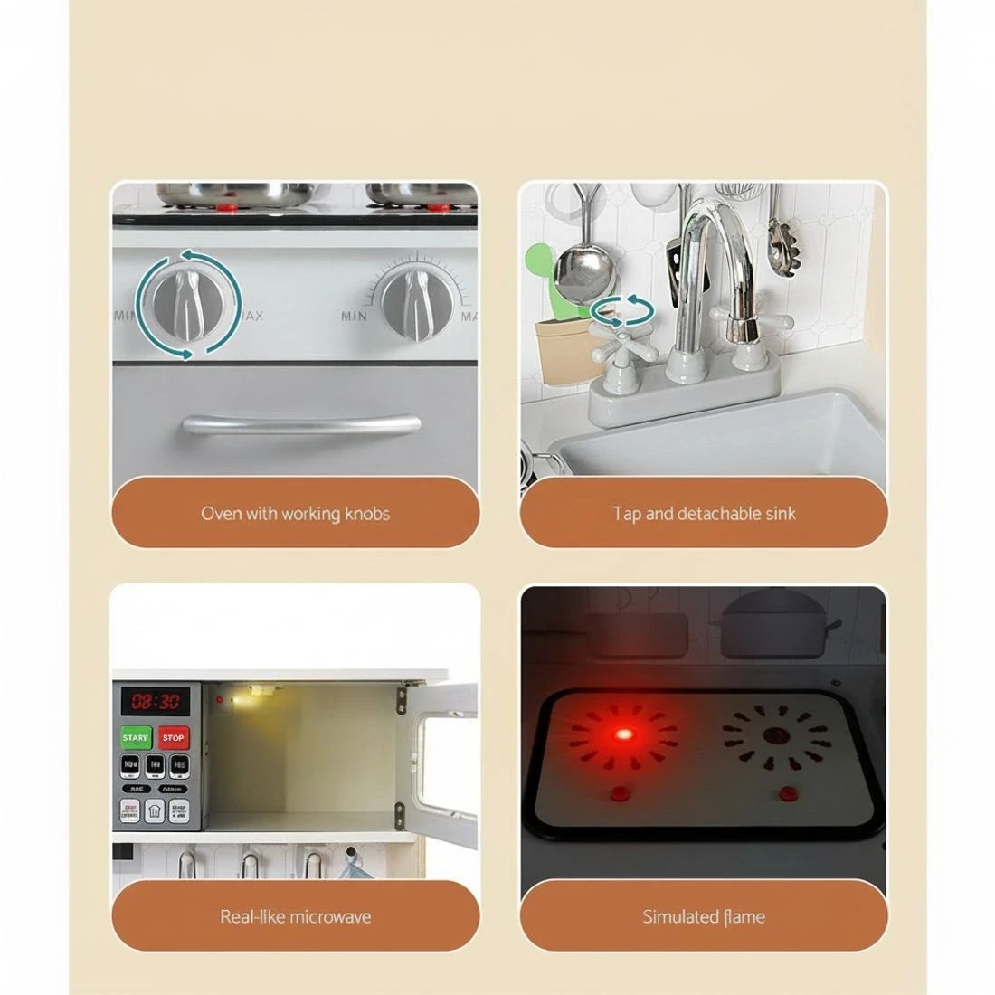 5 Keezi Kids Kitchen Play Set Wooden Pretend Toys Cooking Children Cookware Sink - White, 5 of 5